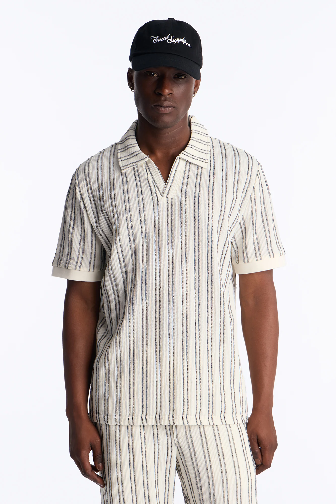 Etched Stripe Polo - White/combo