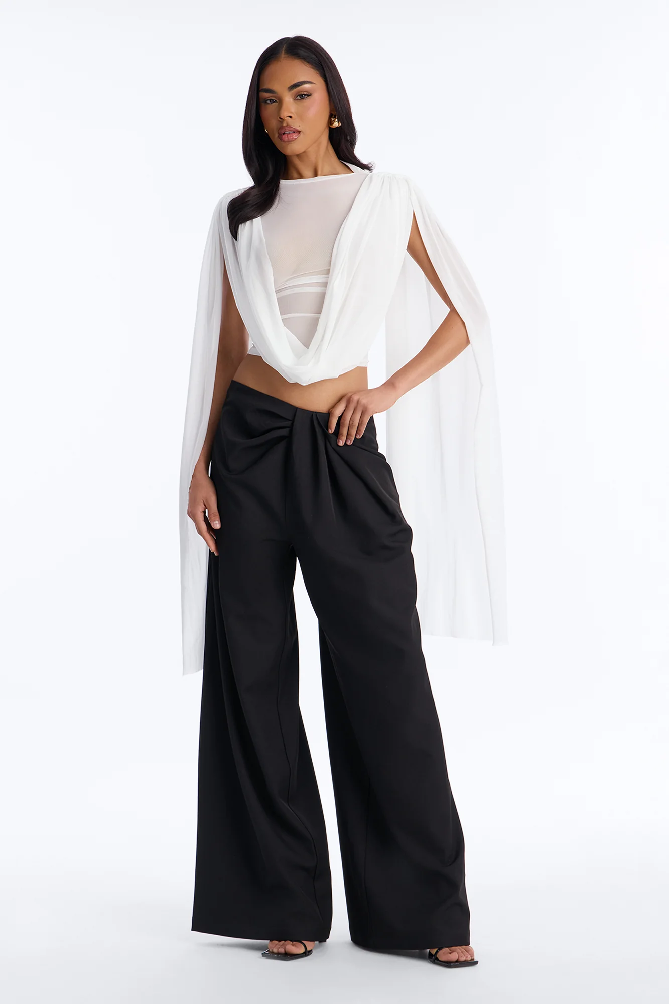 Ethereal Energy Mesh Mock Neck Drape Top - White - Image 2