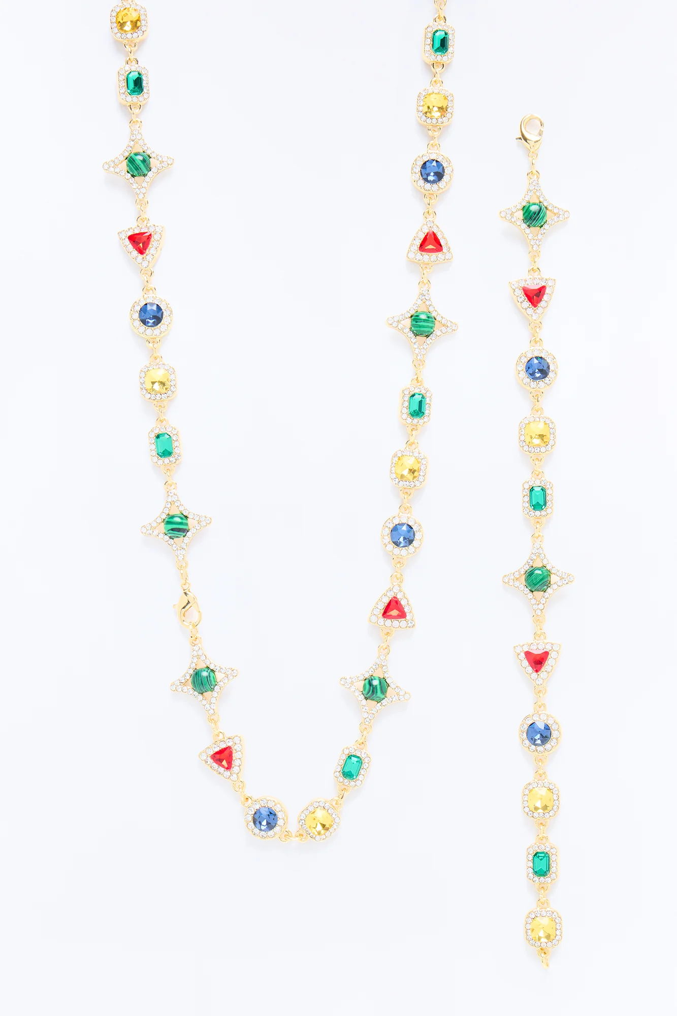 Euro Multicolor Necklace And Bracelet Set - Gold