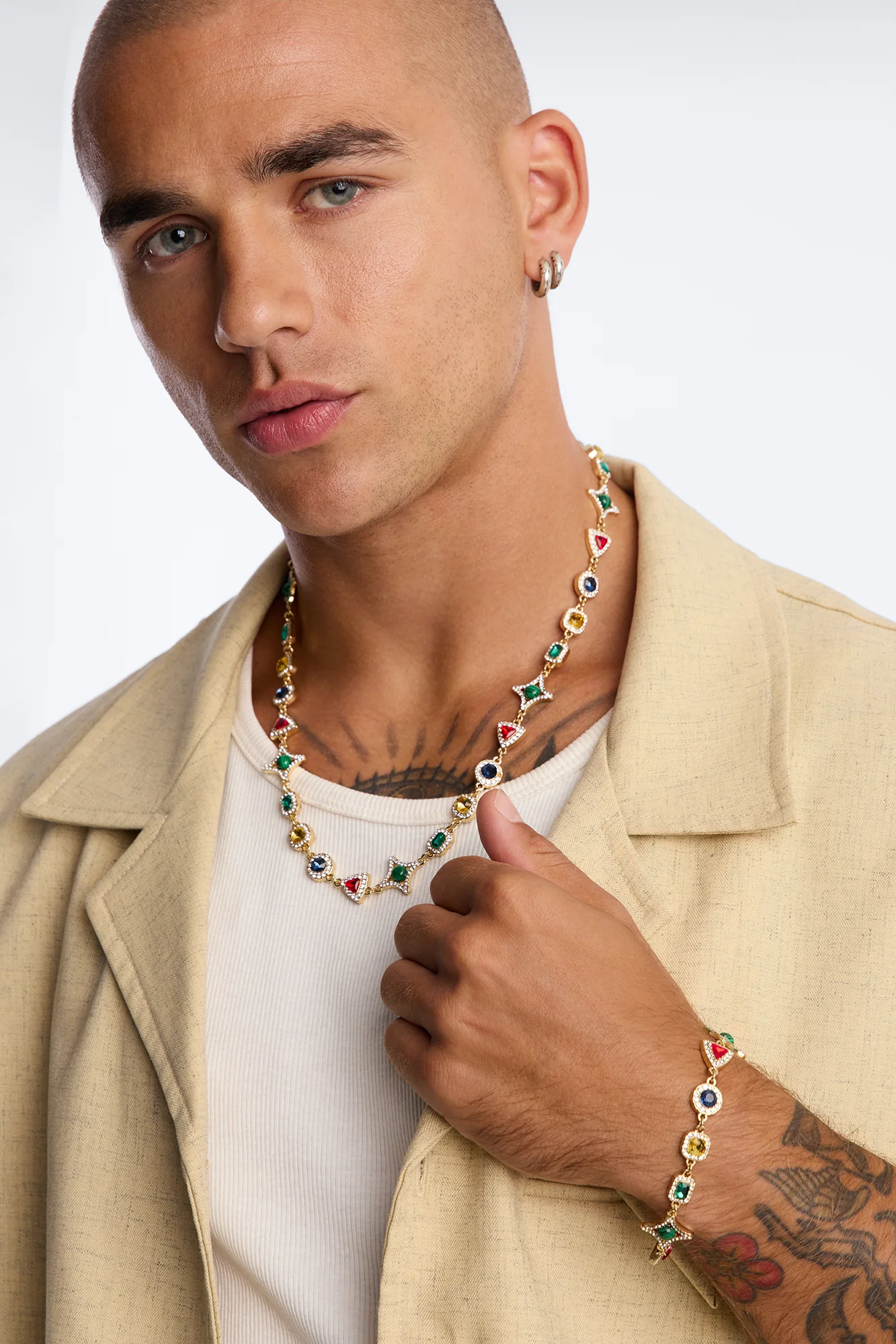 Euro Multicolor Necklace And Bracelet Set - Gold - Image 2