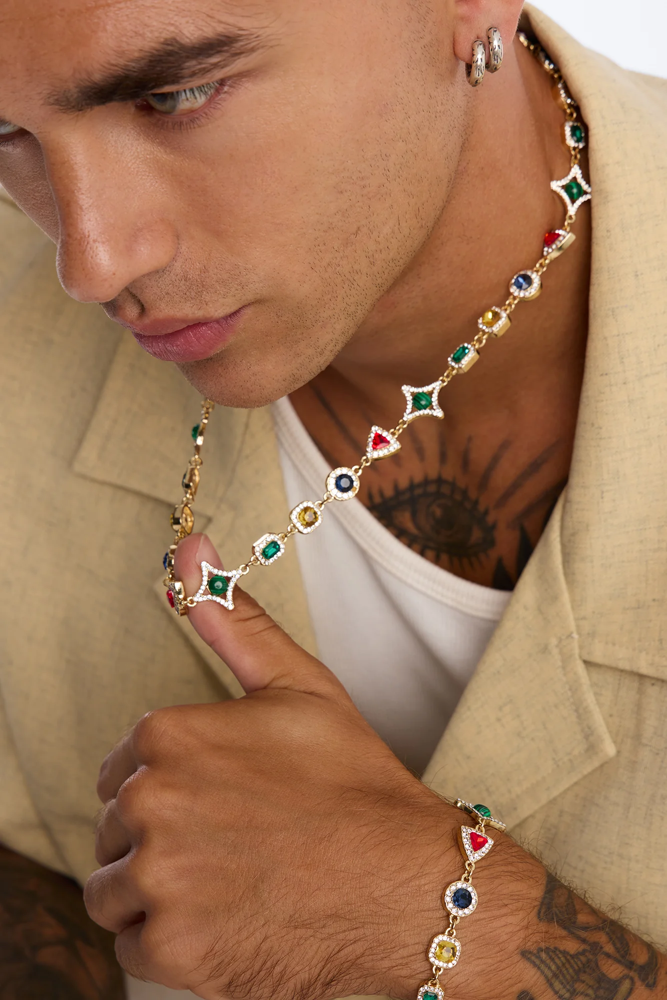 Euro Multicolor Necklace And Bracelet Set - Gold - Image 3