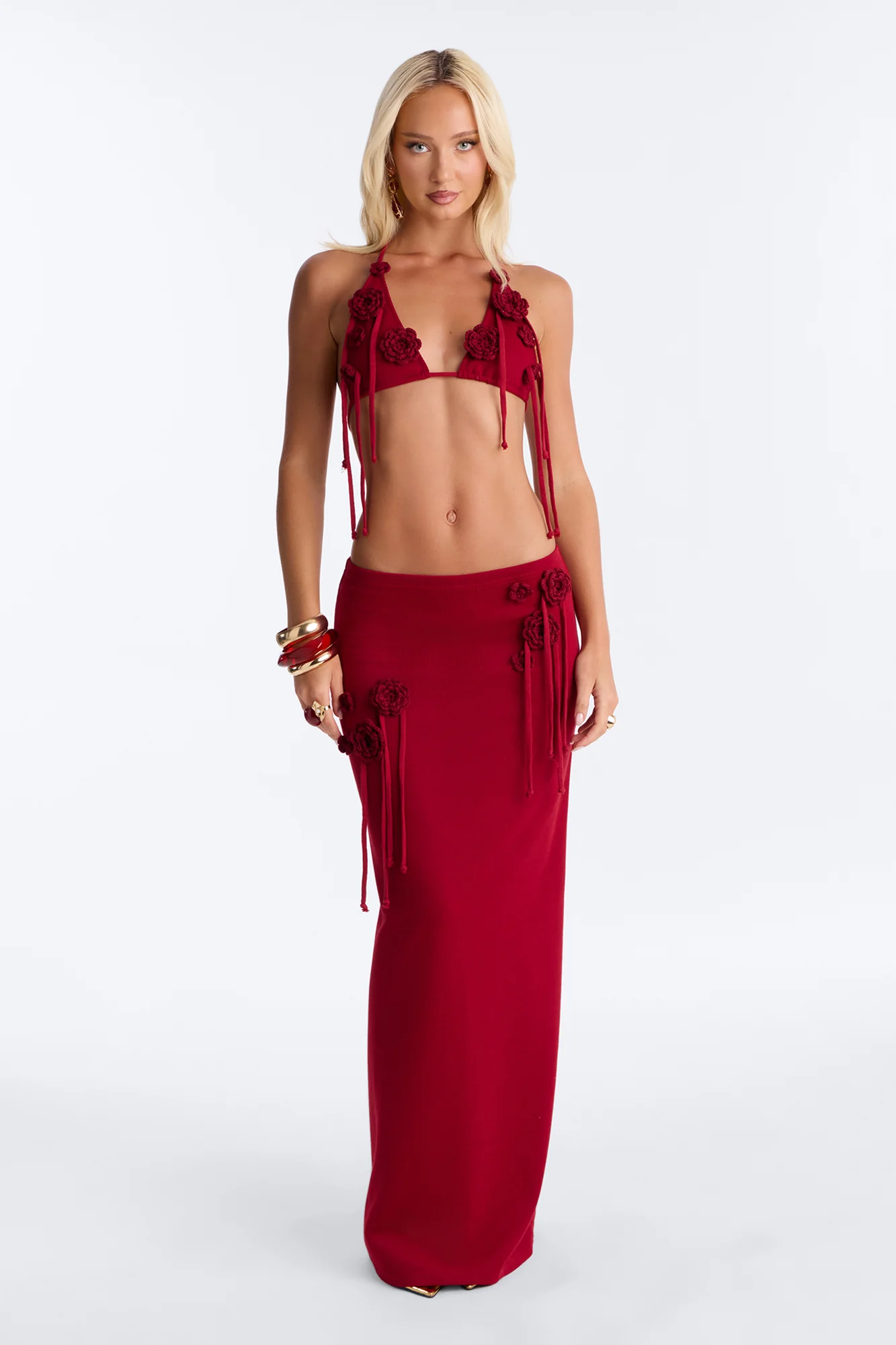Eva Crochet Skirt Set - Burgundy