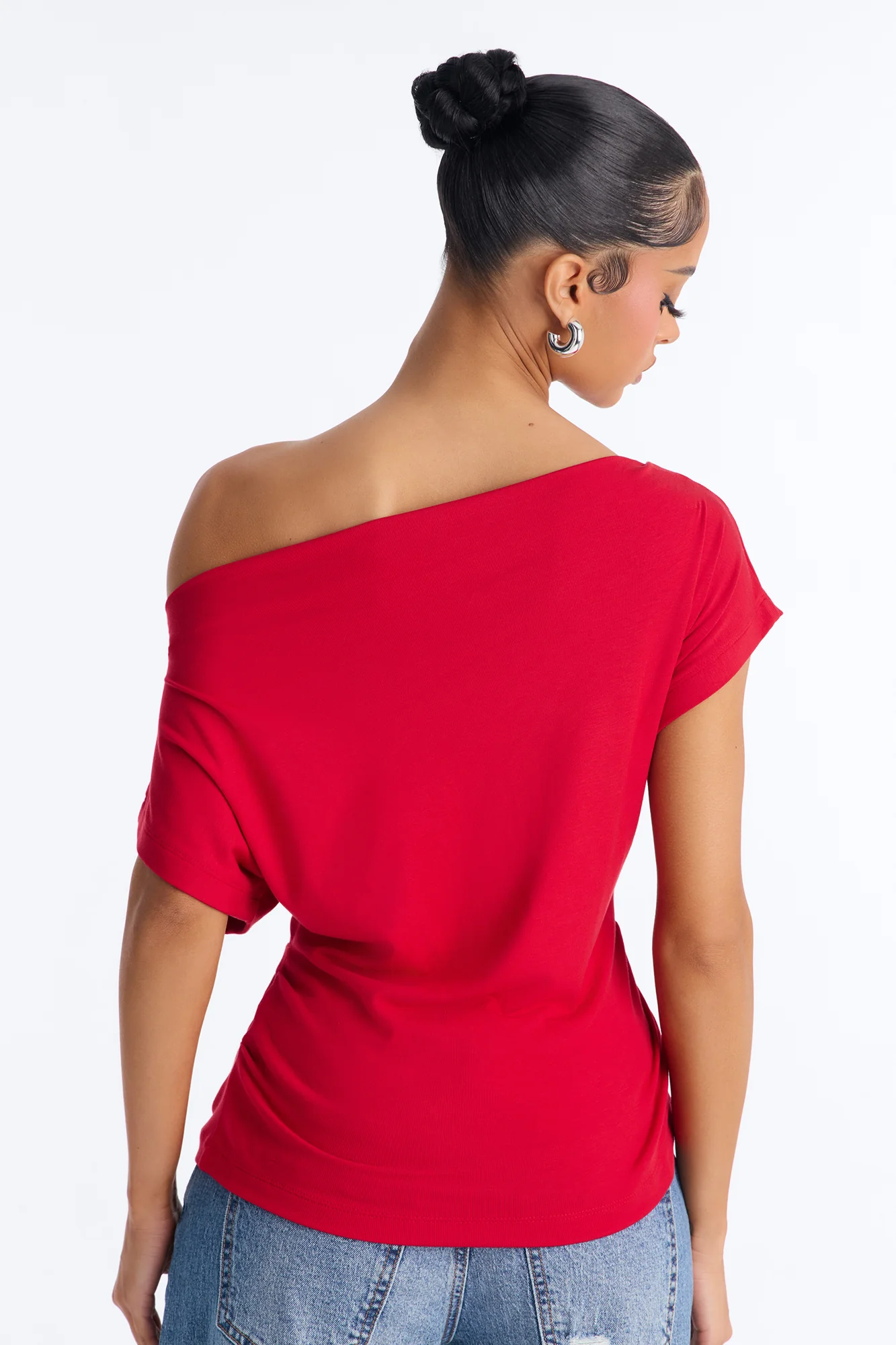Eva Effortless One Shoulder Top - Red - Image 3