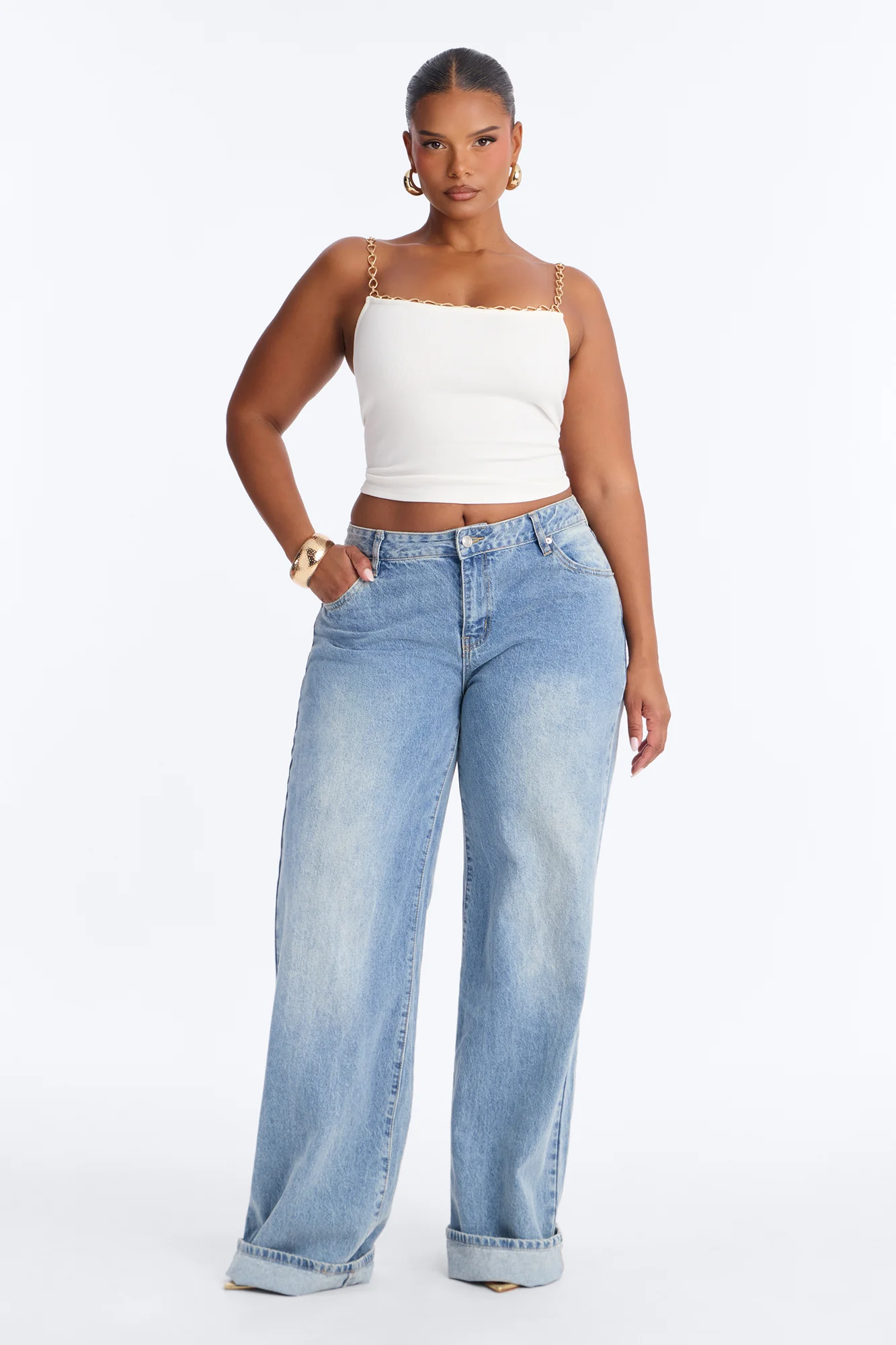Evelyn Ribbed Chain Strap Tank Top - White - Image 4