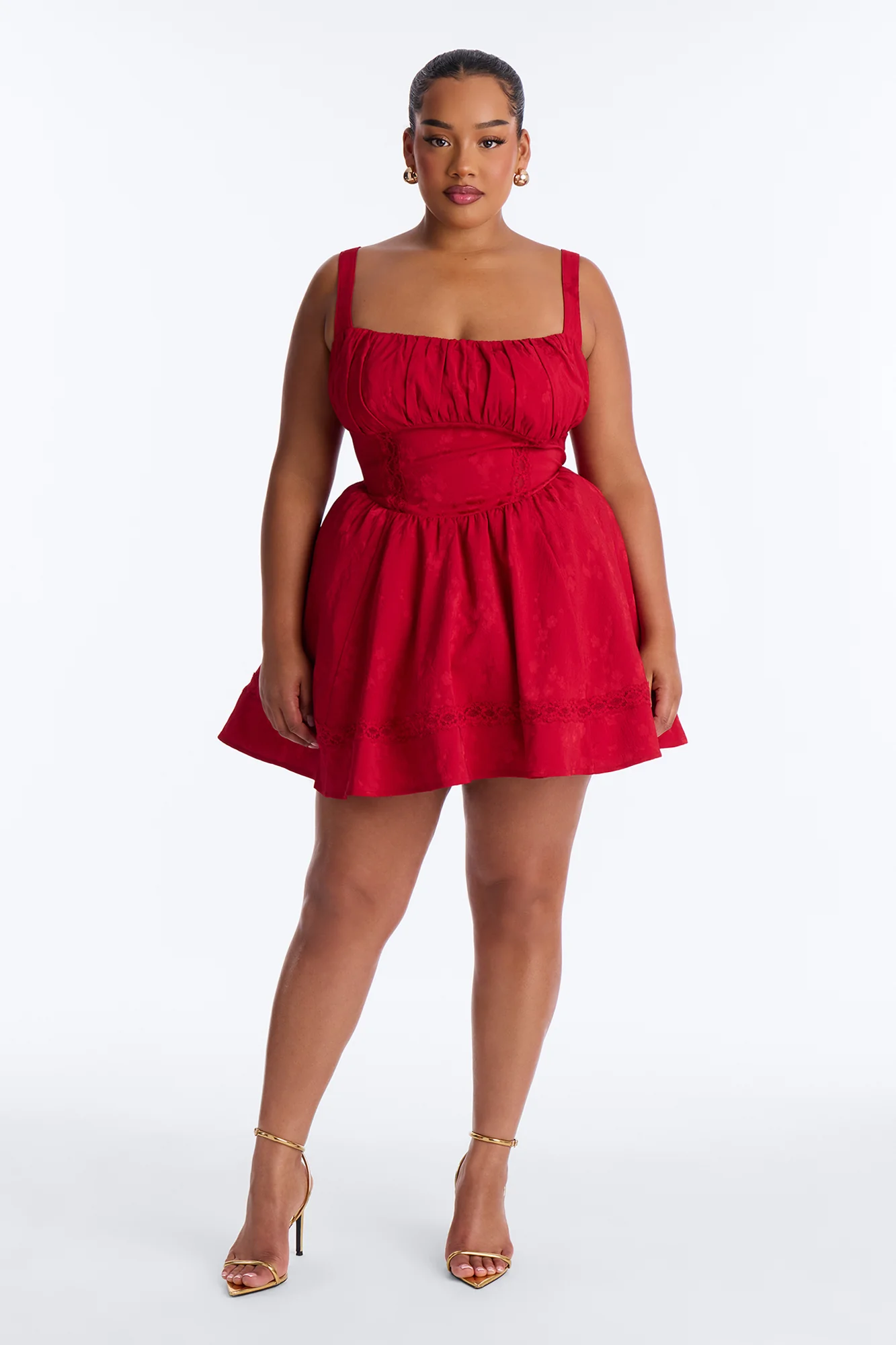 Everly A-Line Jacquard Mini Dress - Red - Image 5