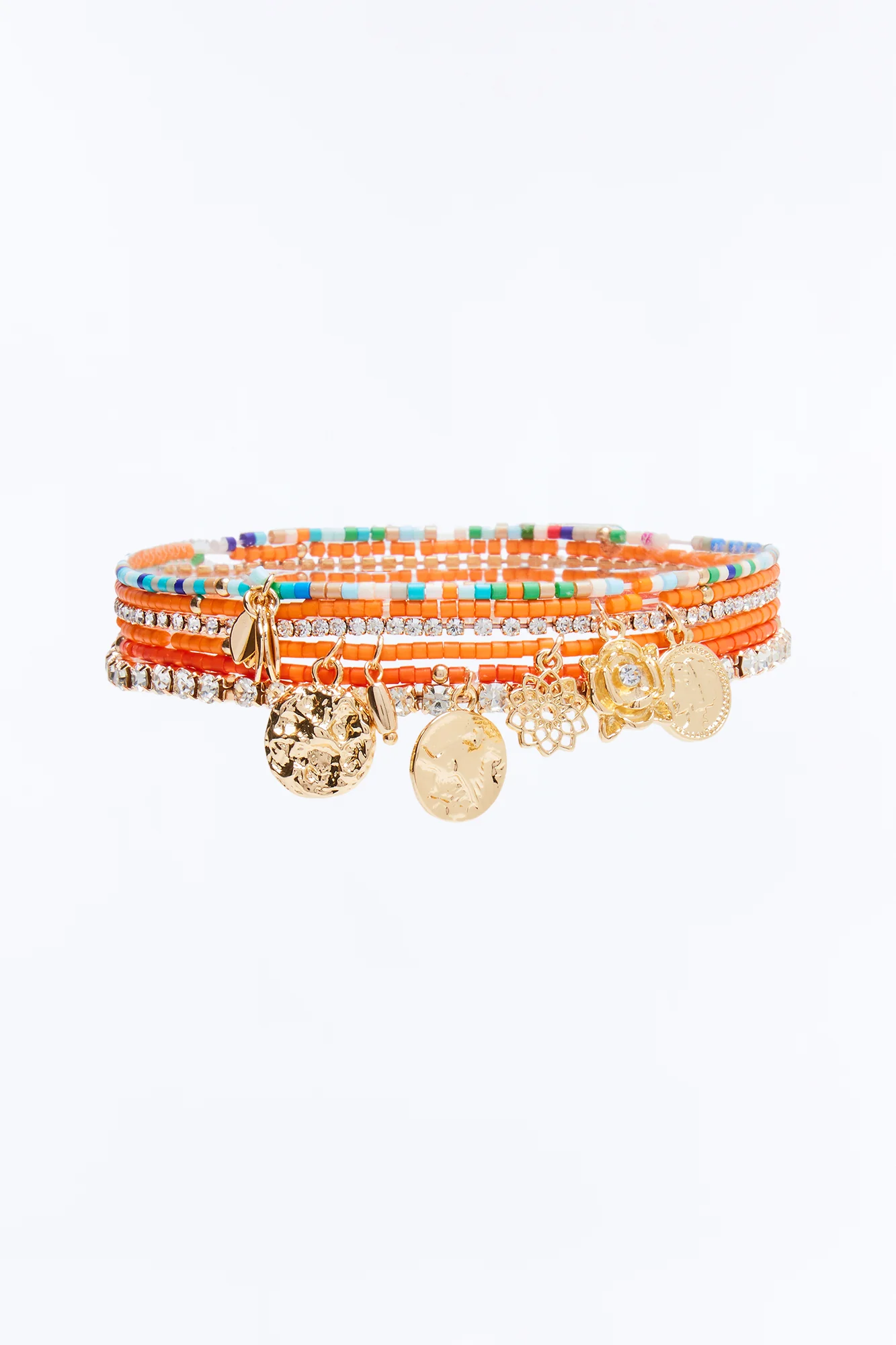 Everyday Balance 6 Piece Anklet Set - Orange/combo