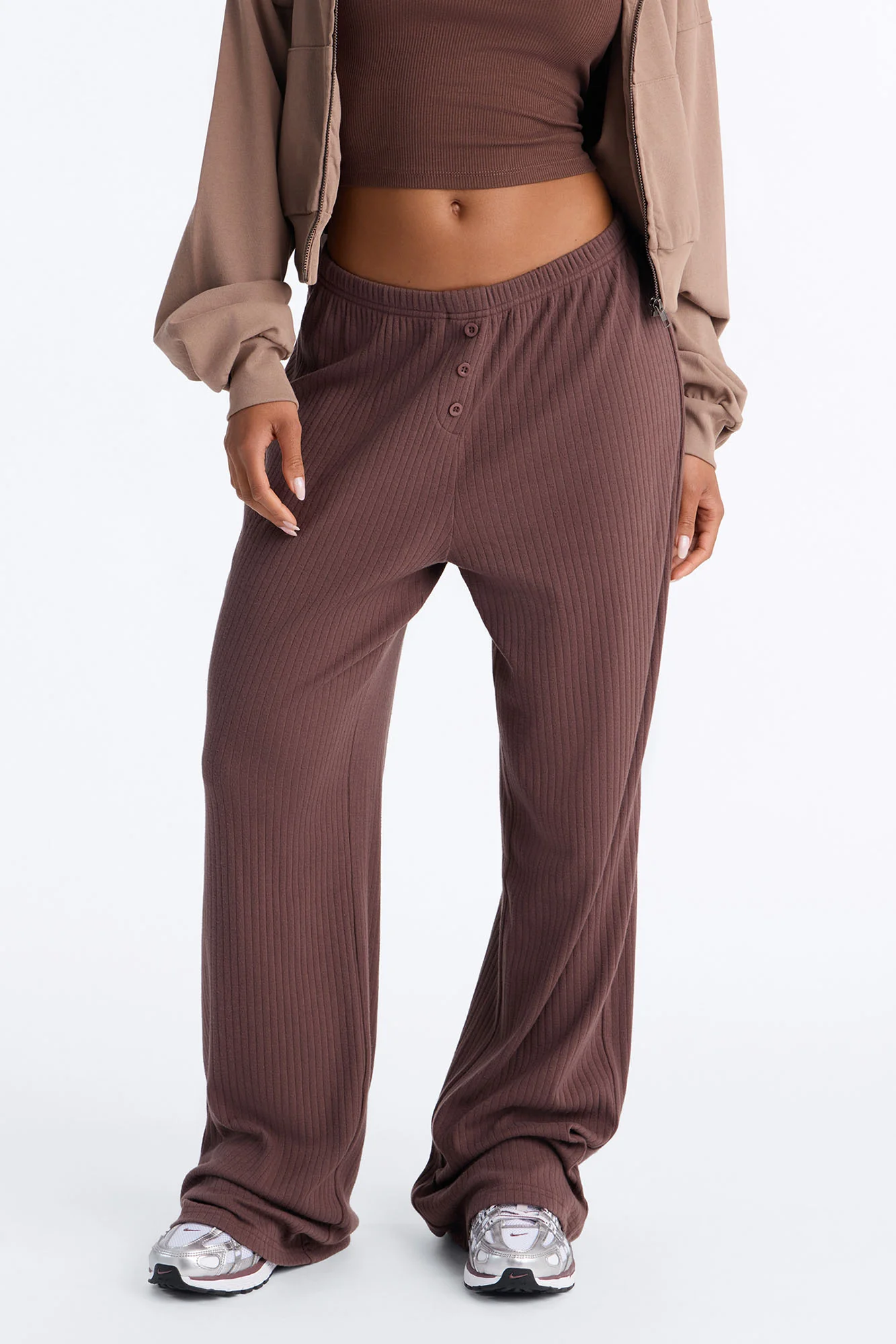 Everyday Chill Ribbed Lounge Pant - Chocolate - Image 2