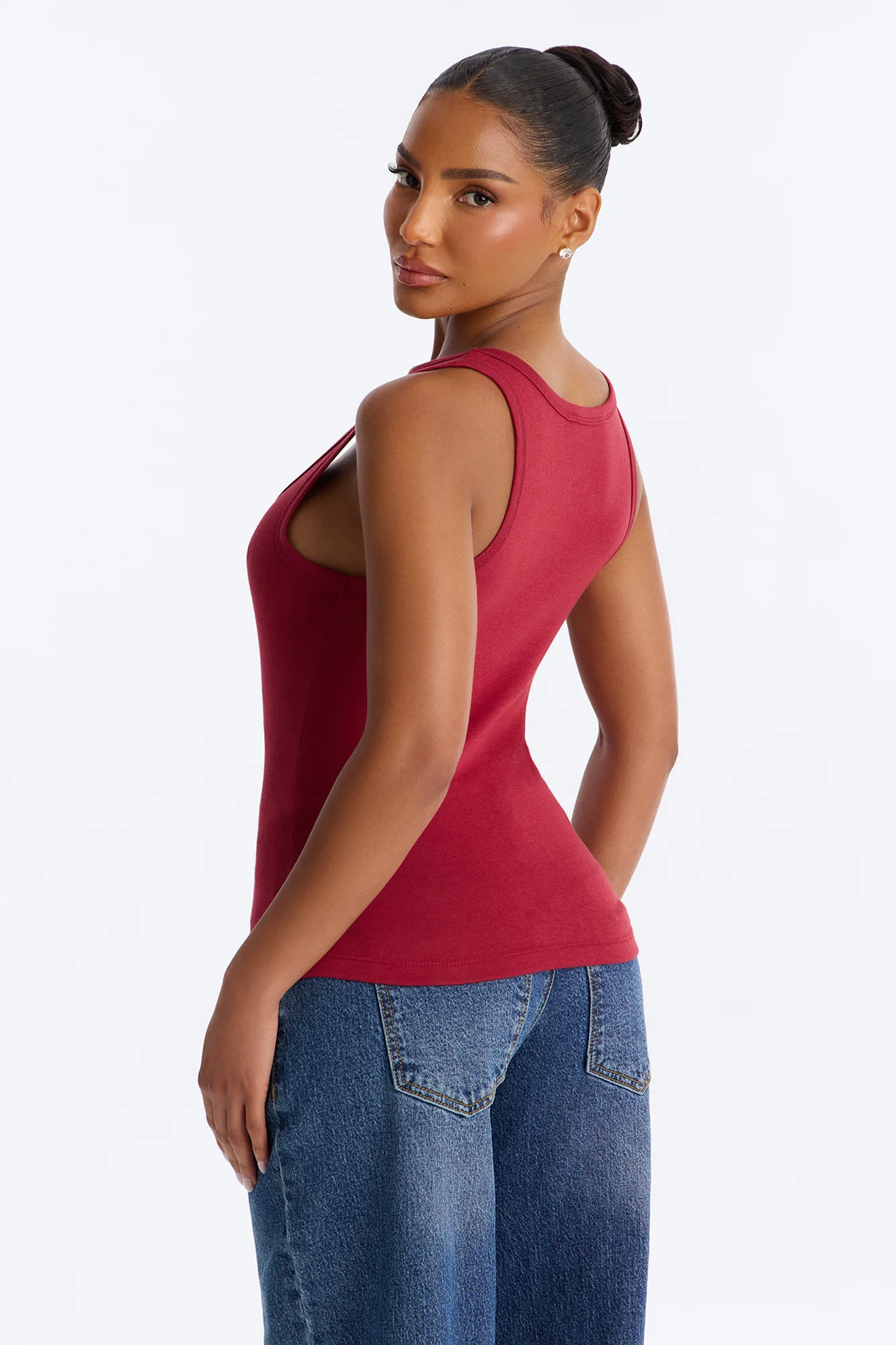 Everyday Cotton Blend Scoop Neck Tank Top - DarkRed - Image 4