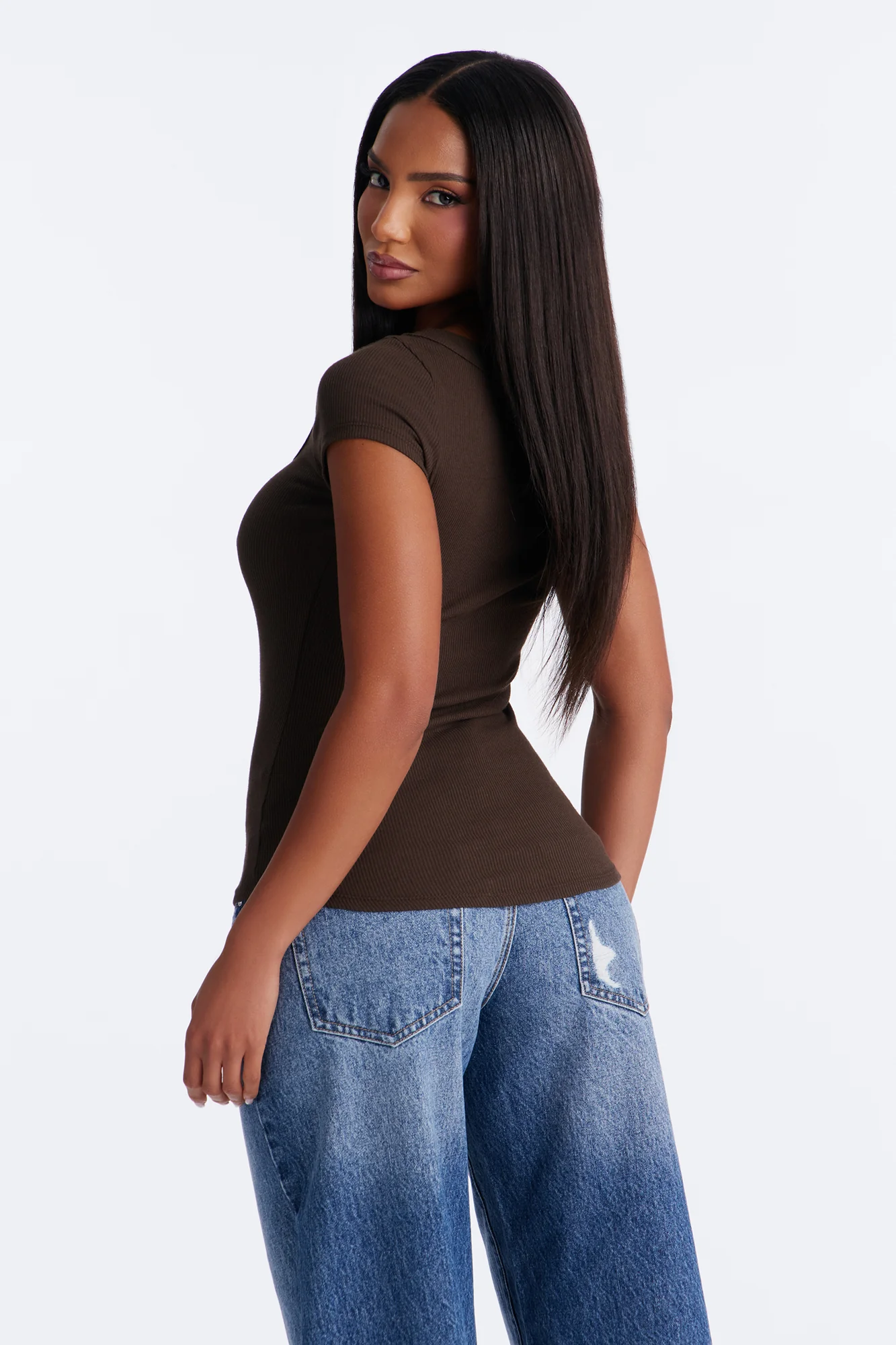 Everyday Ribbed Cap Sleeve Baby Tee - Brown - Image 4