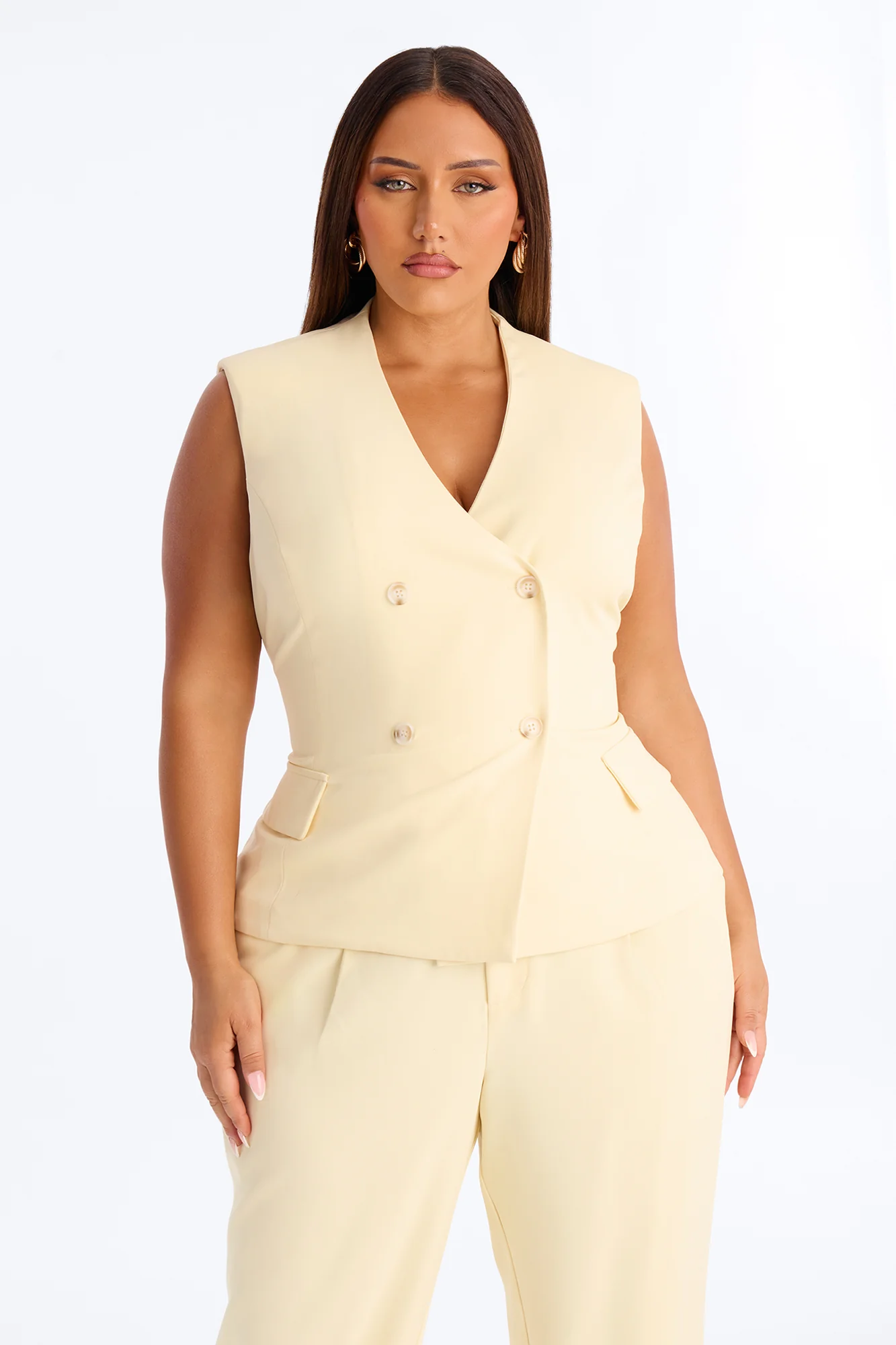 Everything in Order Double Breasted Sleeveless Fitted Blazer - Butter Yellow - Image 7