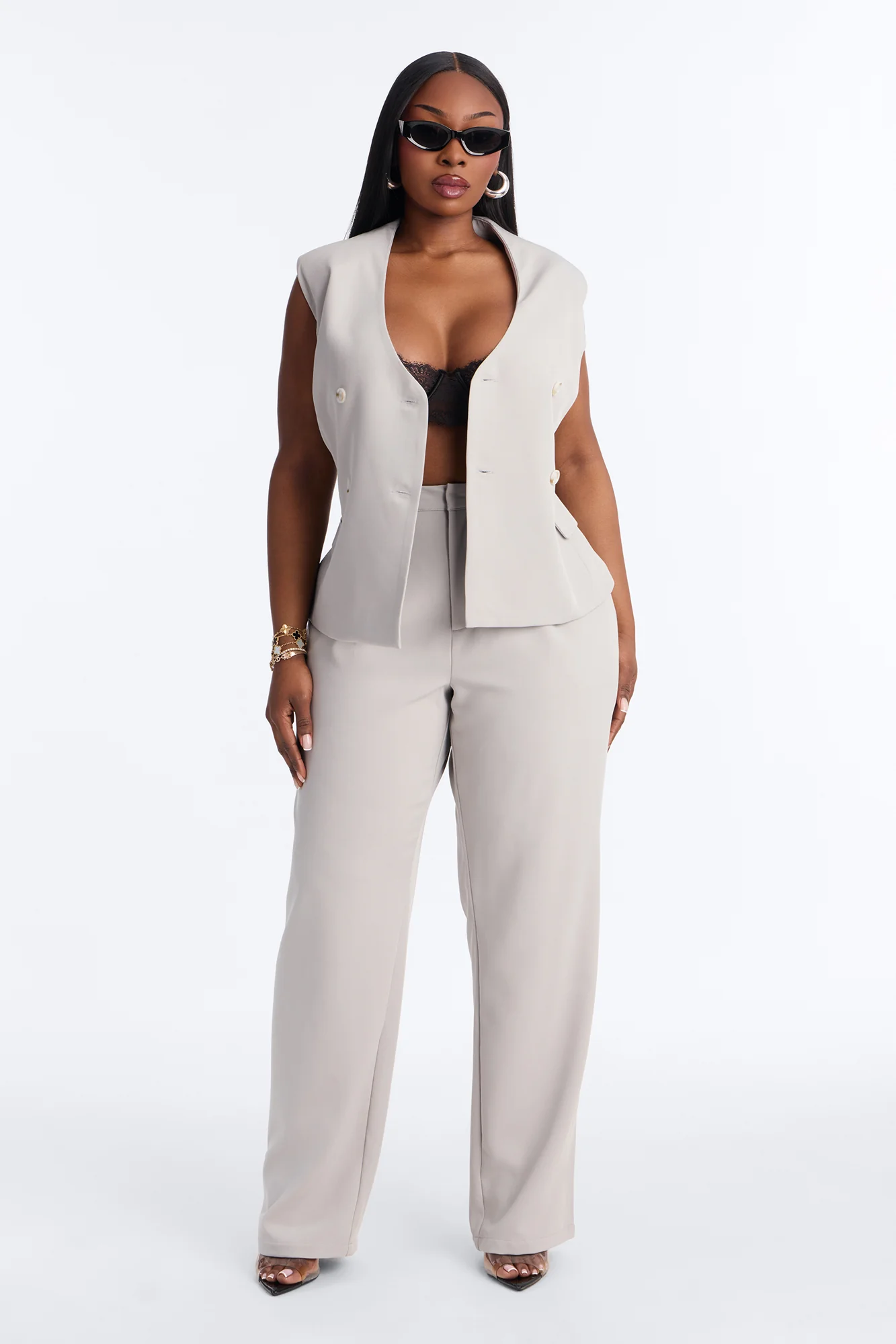 Everything in Order Pleated Straight Leg Trouser - Light Grey - Image 4