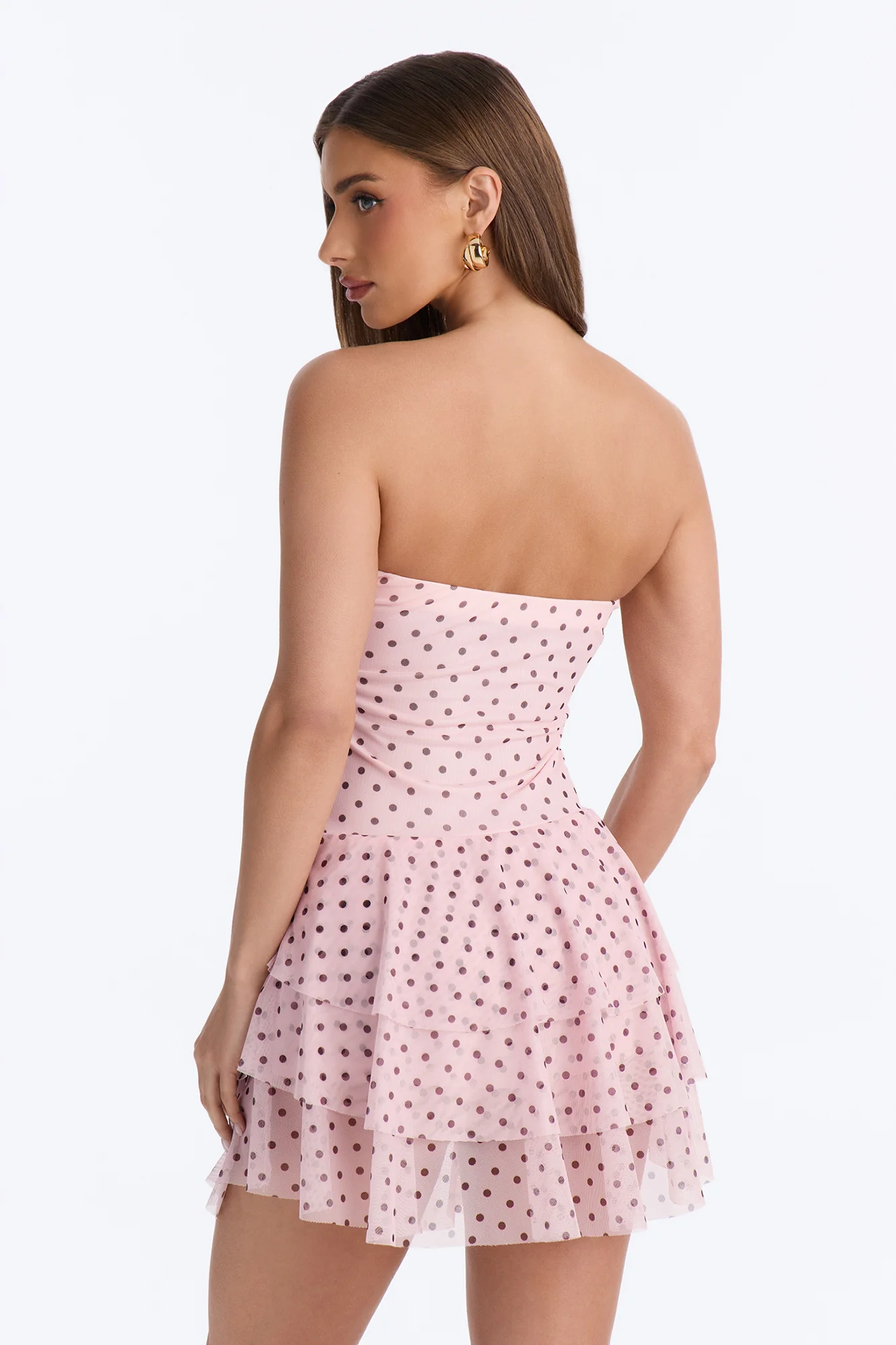 Evie Strapless Ruffle Mesh Mini Dress - Pink/combo - Image 3