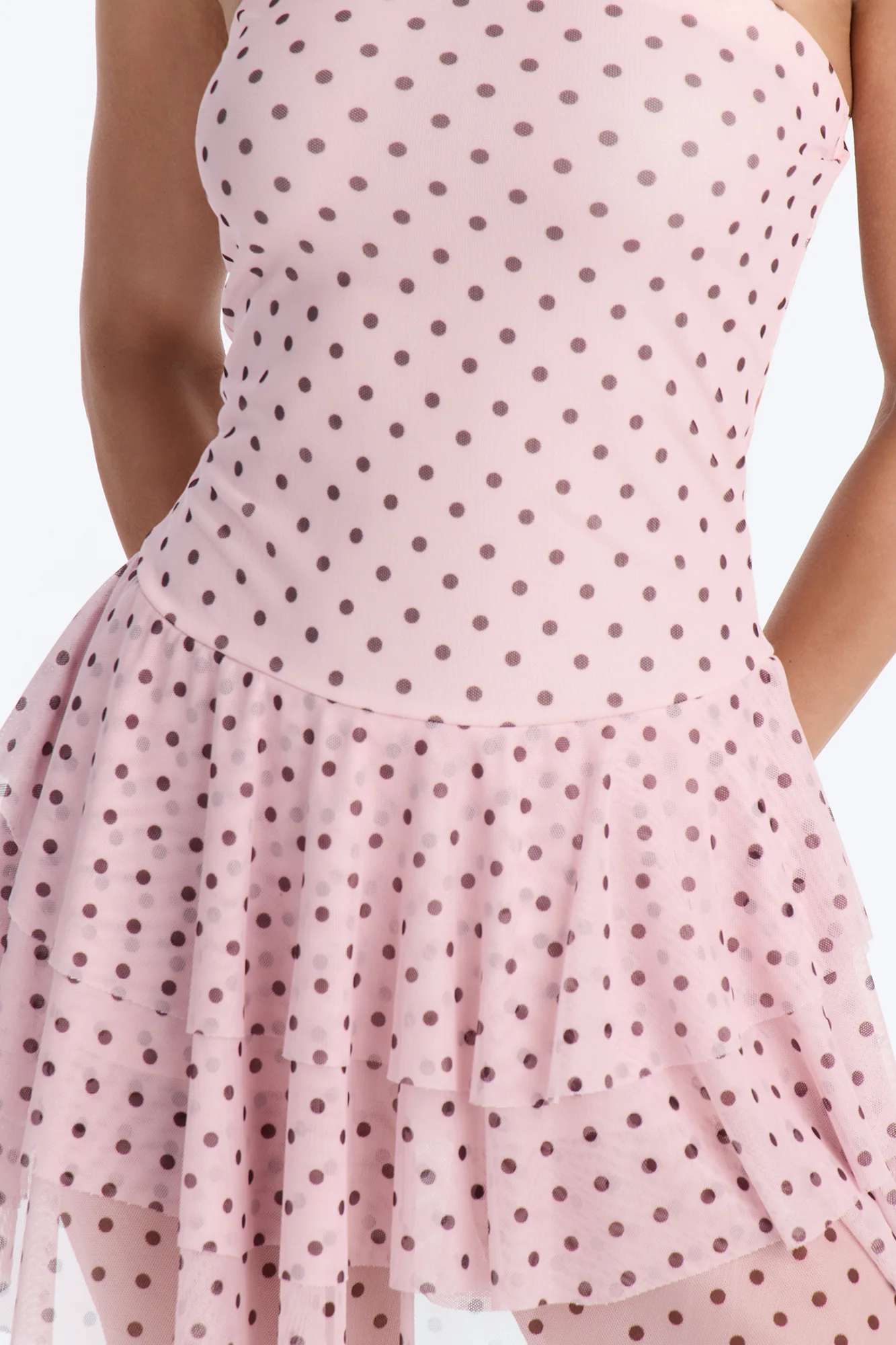 Evie Strapless Ruffle Mesh Mini Dress - Pink/combo - Image 4