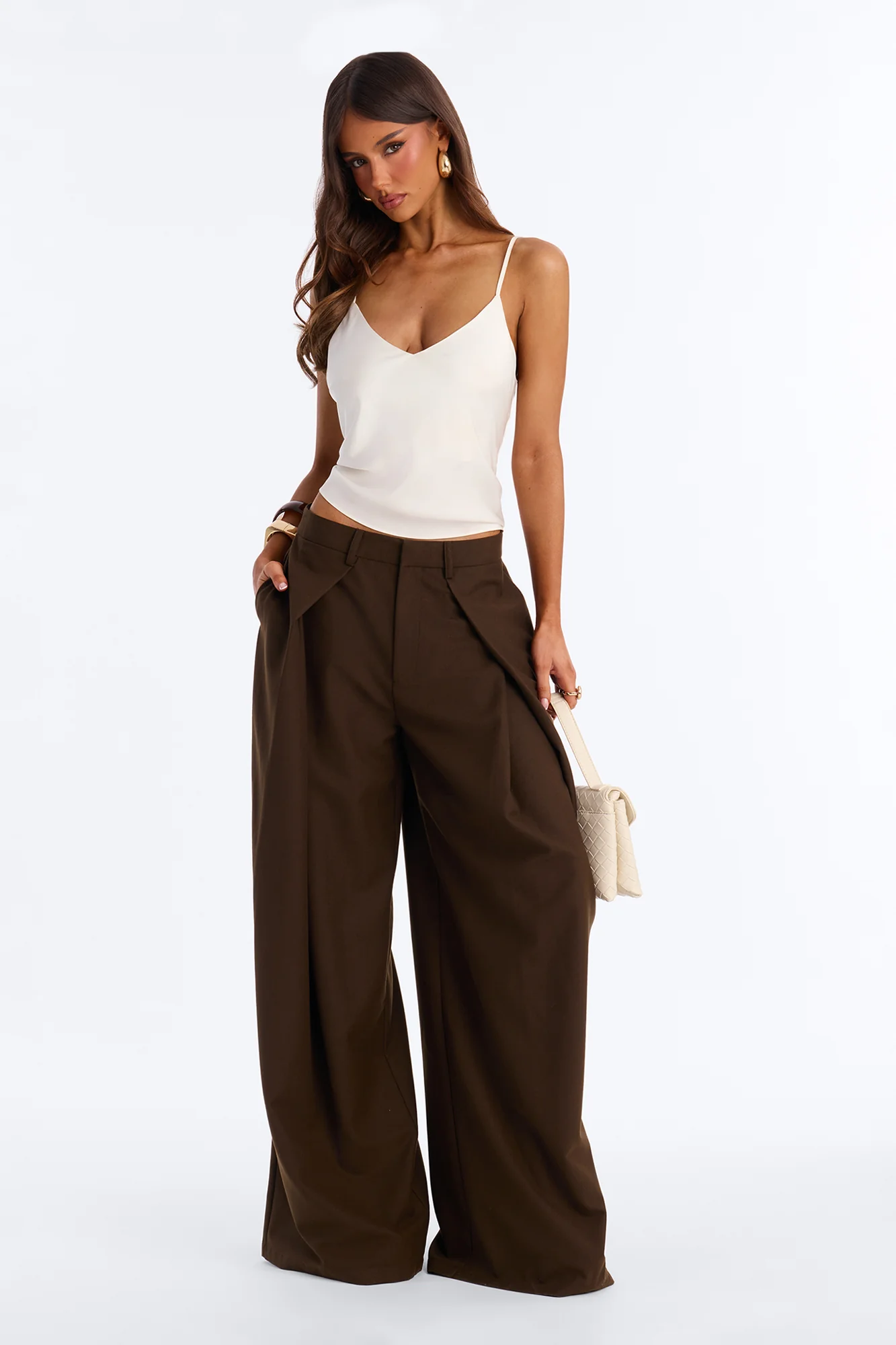 Executive Realness Pleated Wide Leg Trouser 33″ - Chocolate