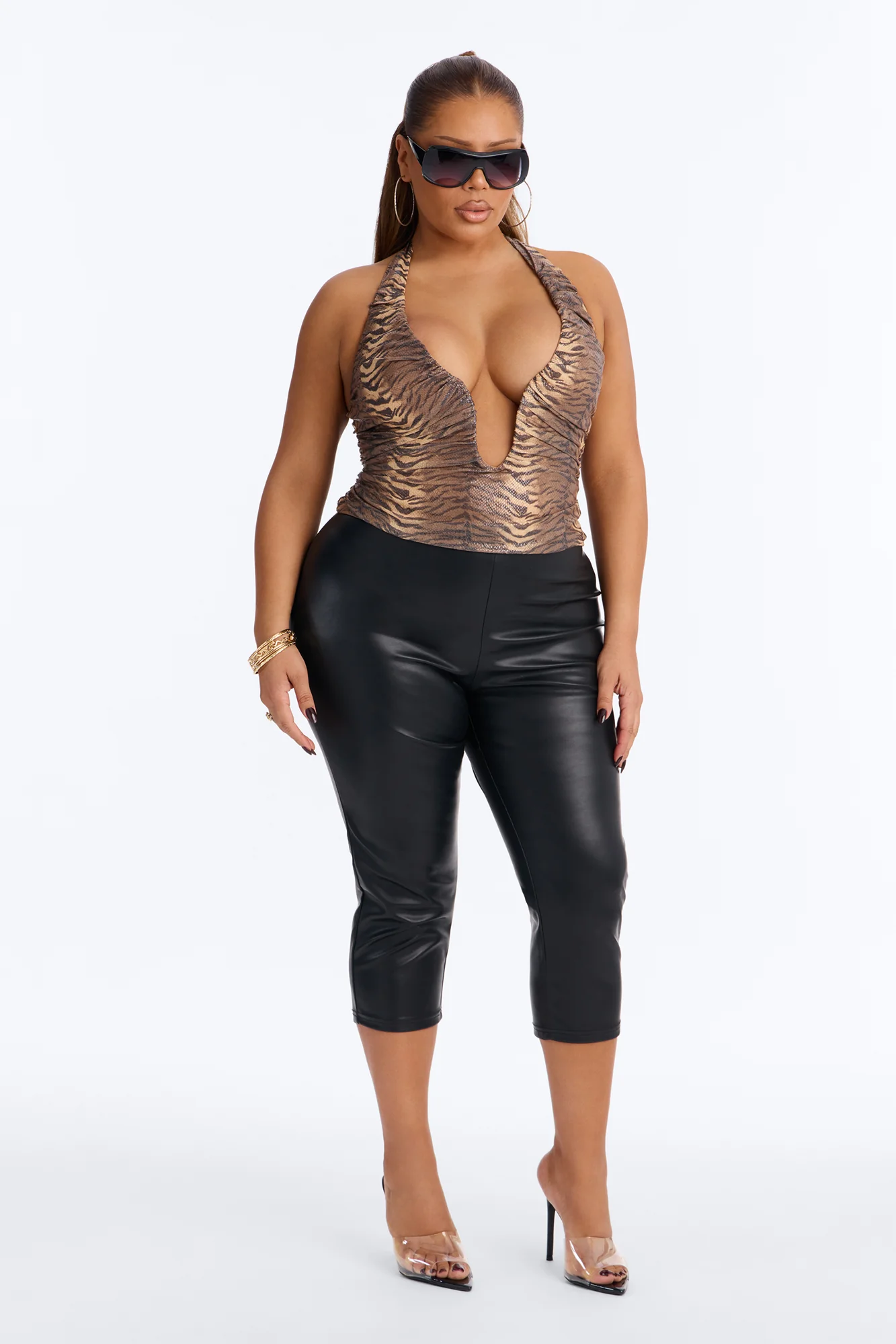 Exotic Babe Deep V Neck Halter Top - Brown/combo - Image 6