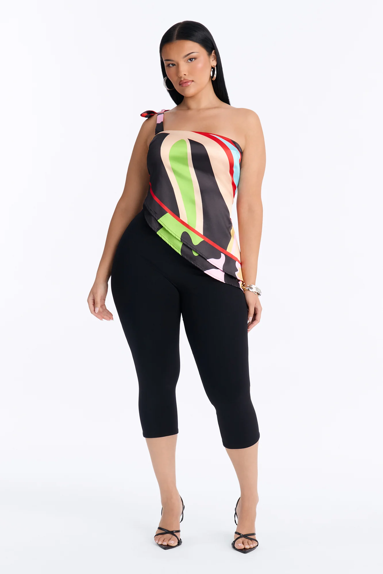 Eyes That Flirt Asymmetrical Satin Scarf Top - Multi Color - Image 6