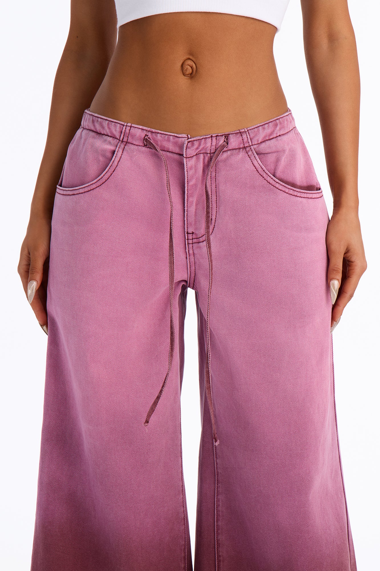 Fade Into You Wide Leg Frayed Pant - Wine - Image 2
