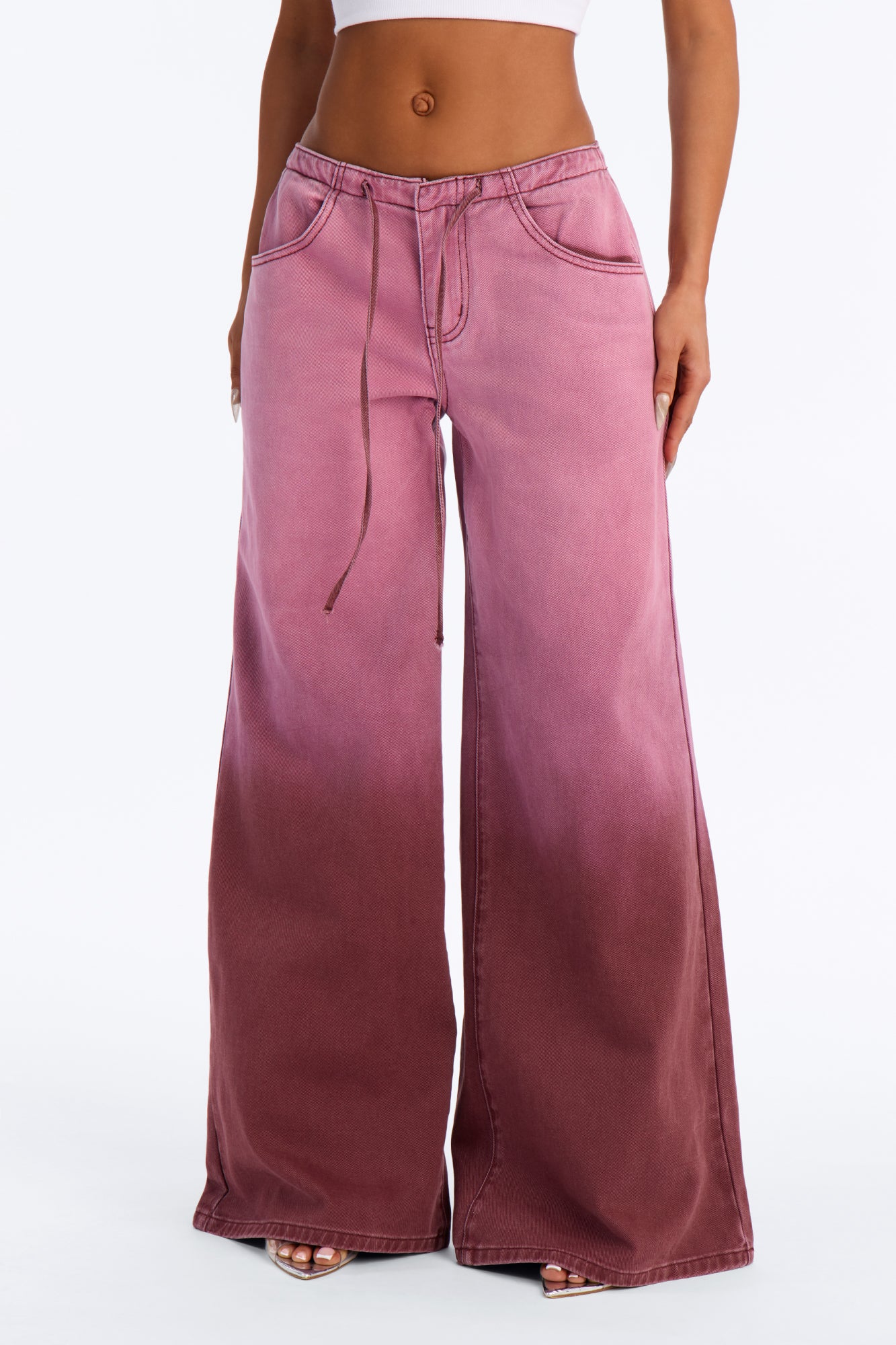 Fade Into You Wide Leg Frayed Pant - Wine - Image 3