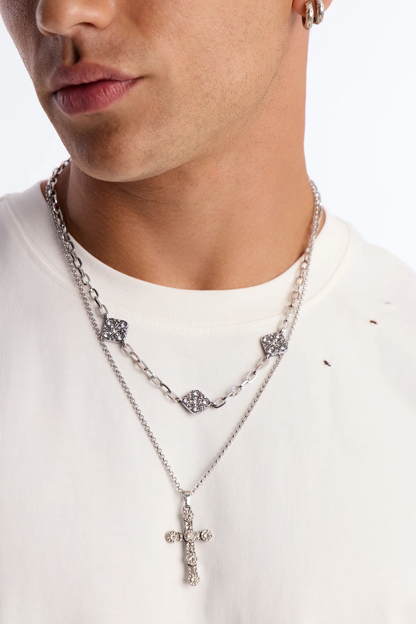 Faith And Blessed Necklace Set - Silver