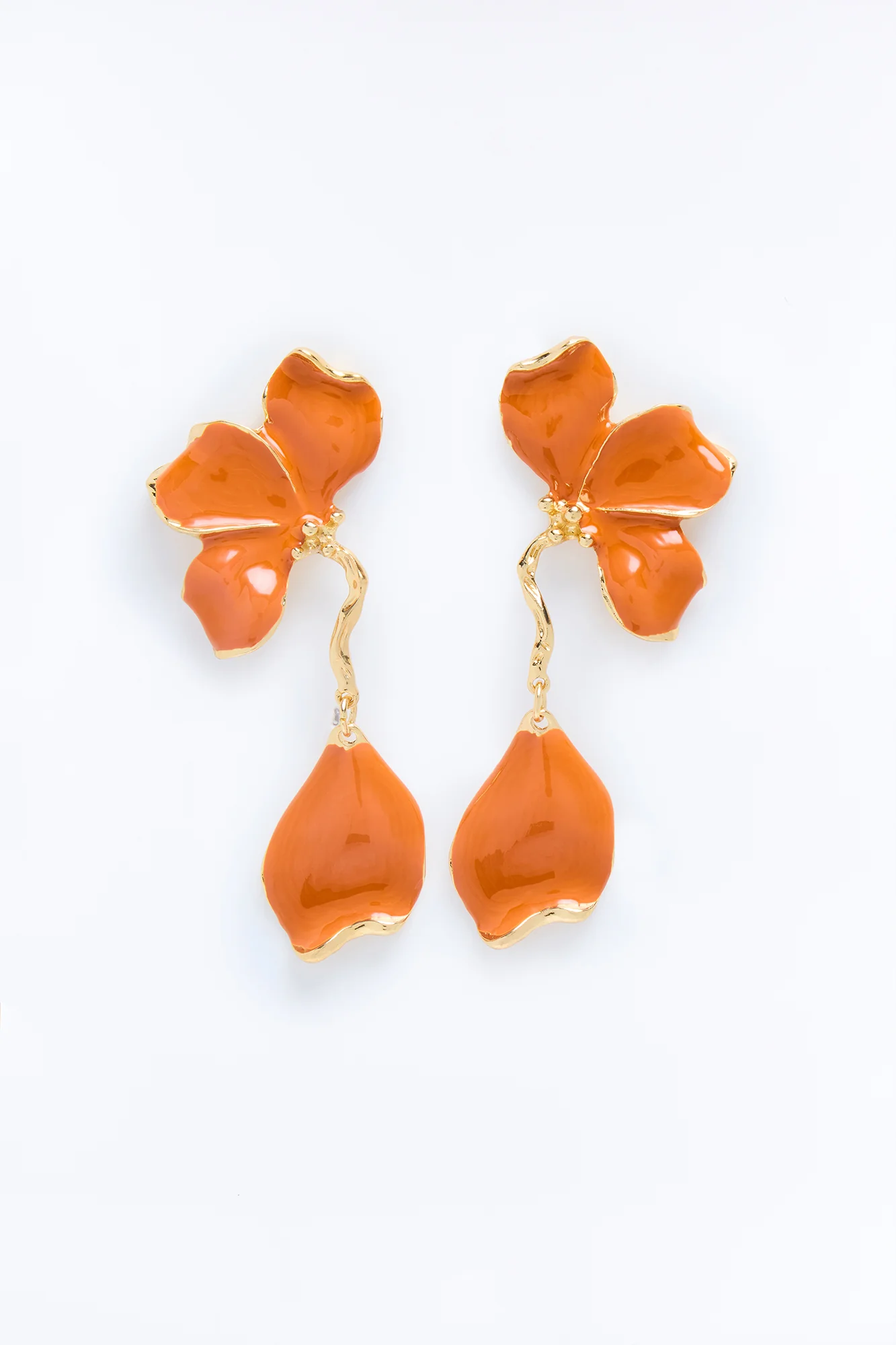 Falling Petal Love Earrings - Gold/Brown