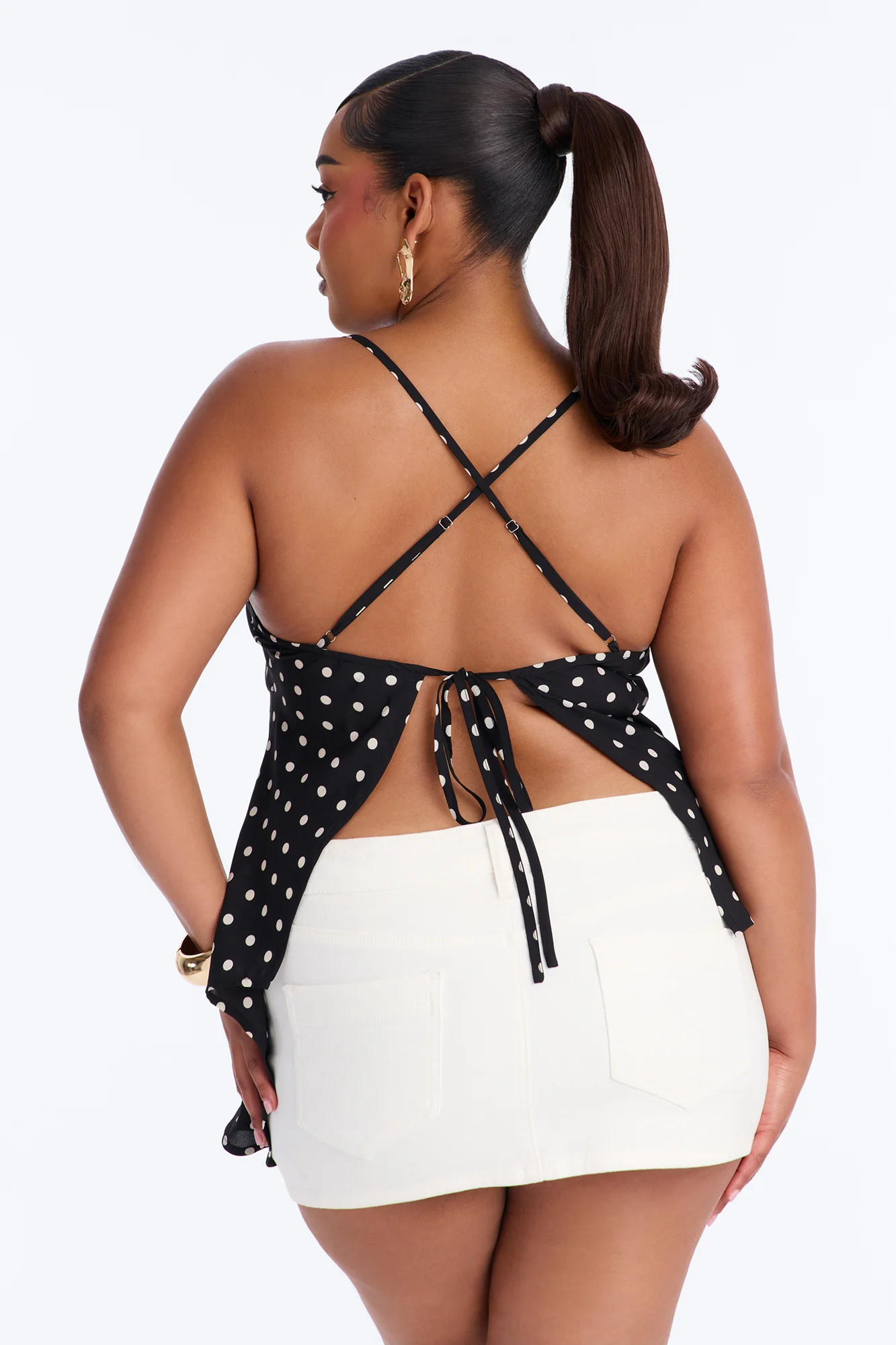 Fancy A Sip High Low Polka Dot Chiffon Halter Top - Black/combo - Image 7