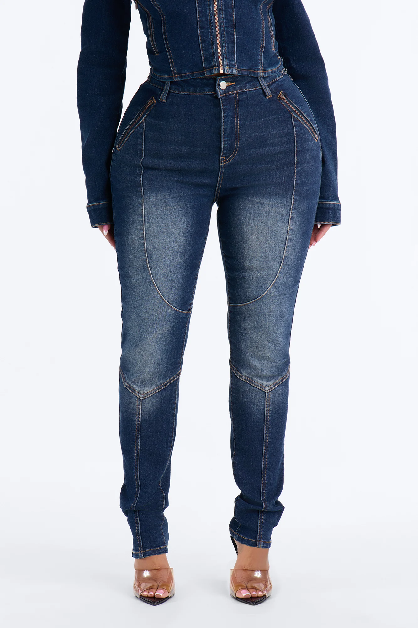Fast Lane High Rise Stretch Skinny Moto Jeans - Dark Wash