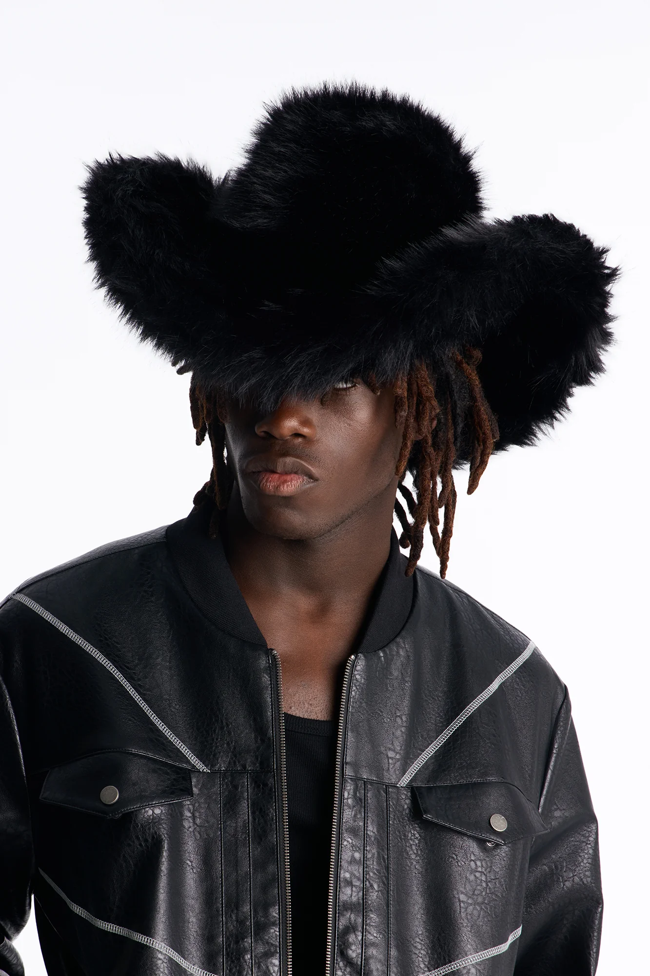 Faux Fur Cowboy Hat - Black