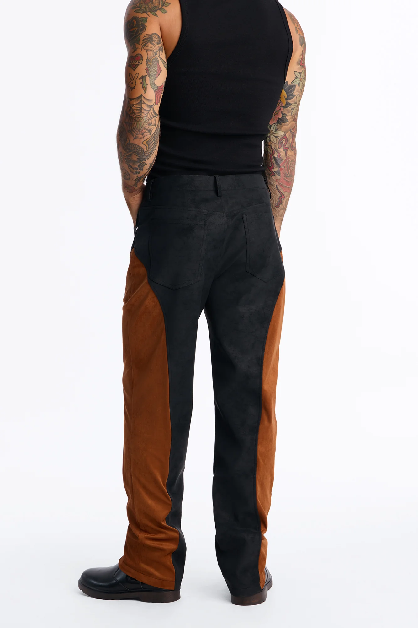Faux Leather Paneled Straight Leg Pant - Brown/combo - Image 5