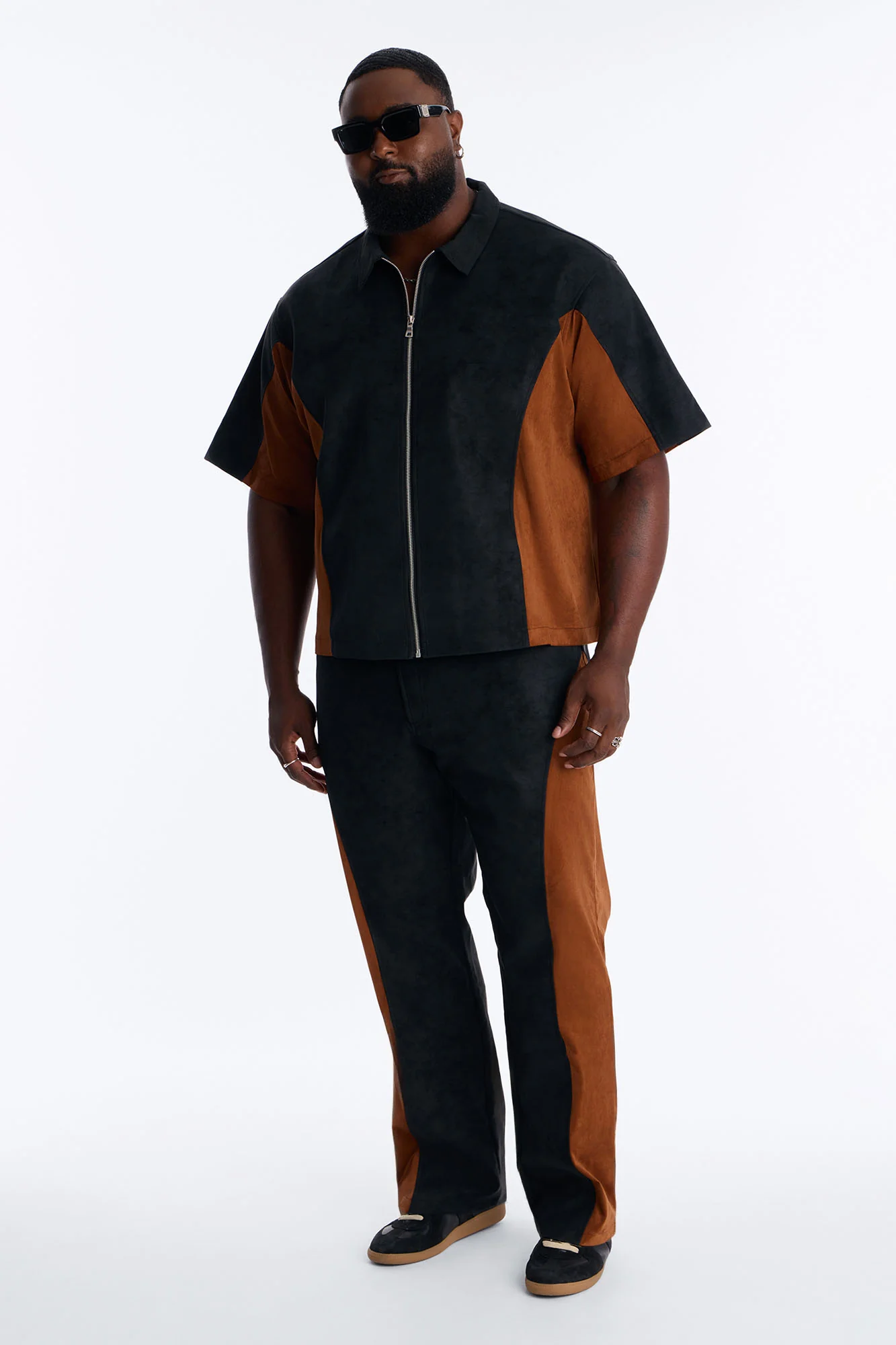 Faux Leather Paneled Straight Leg Pant - Brown/combo - Image 7