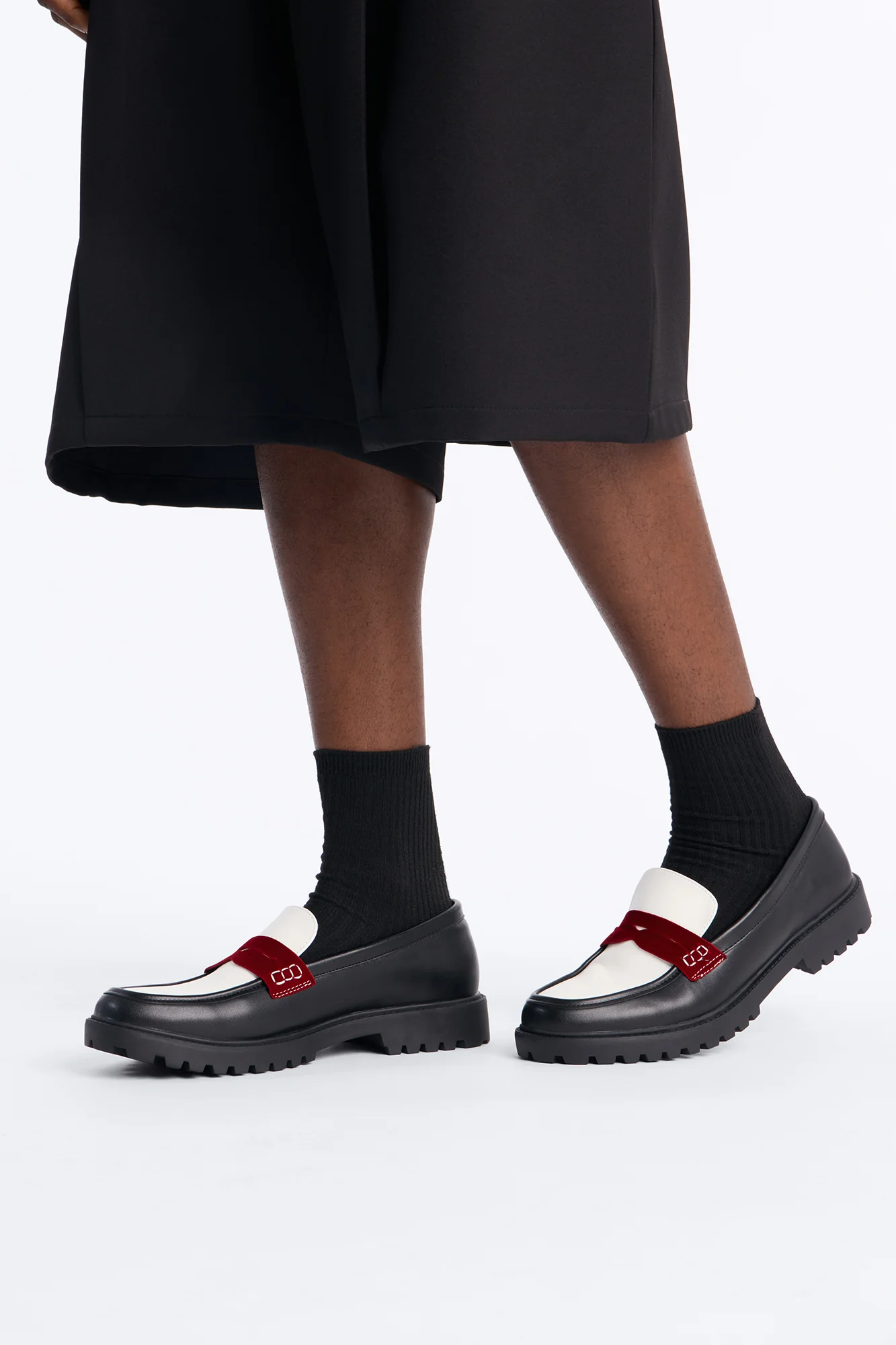 Faux Leather Penny Strap Chunky Loafer - Black/Red