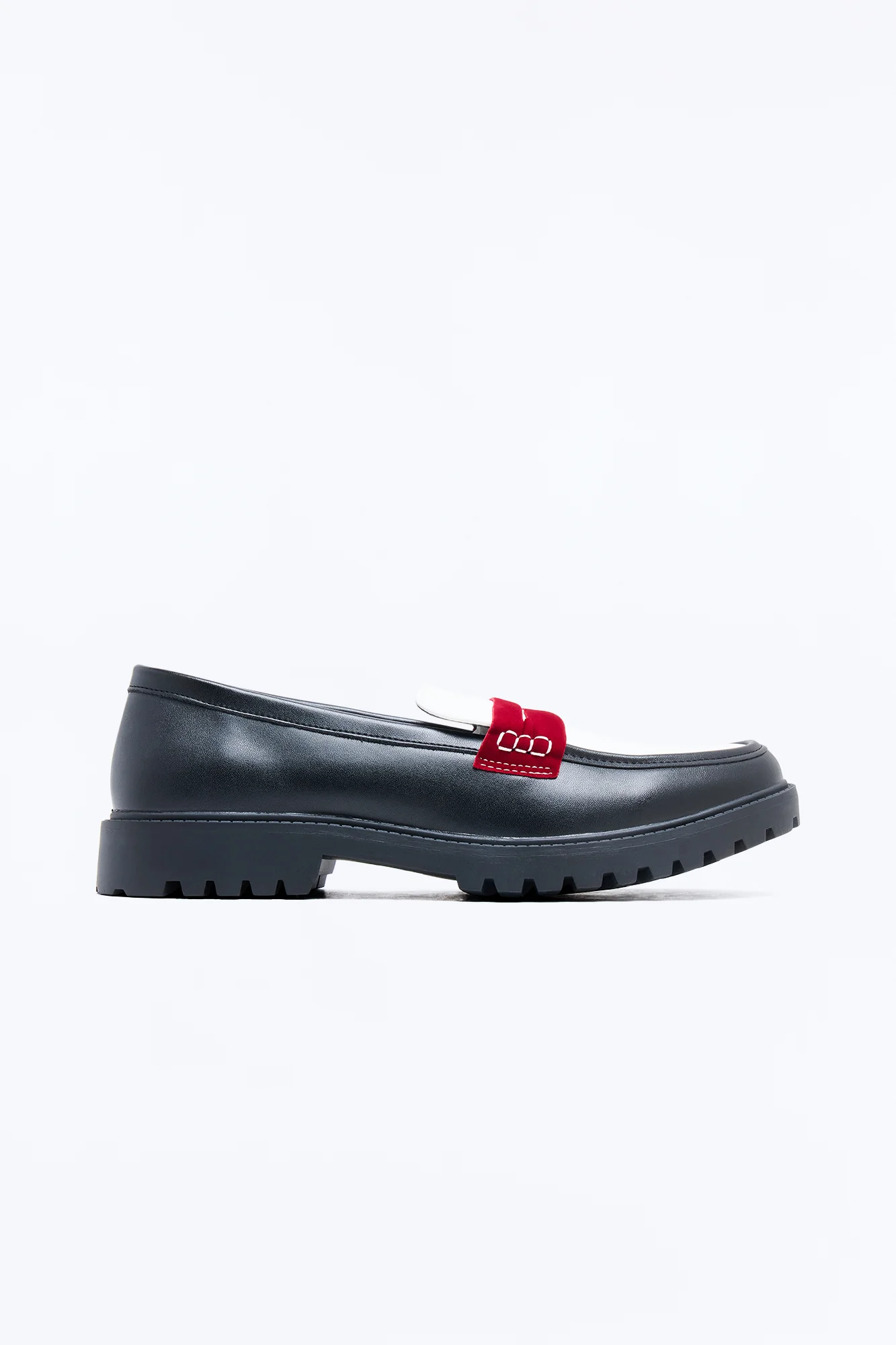 Faux Leather Penny Strap Chunky Loafer - Black/Red - Image 3