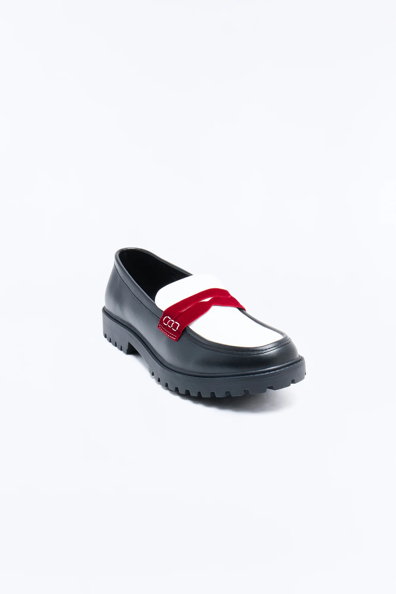 Faux Leather Penny Strap Chunky Loafer - Black/Red - Image 4