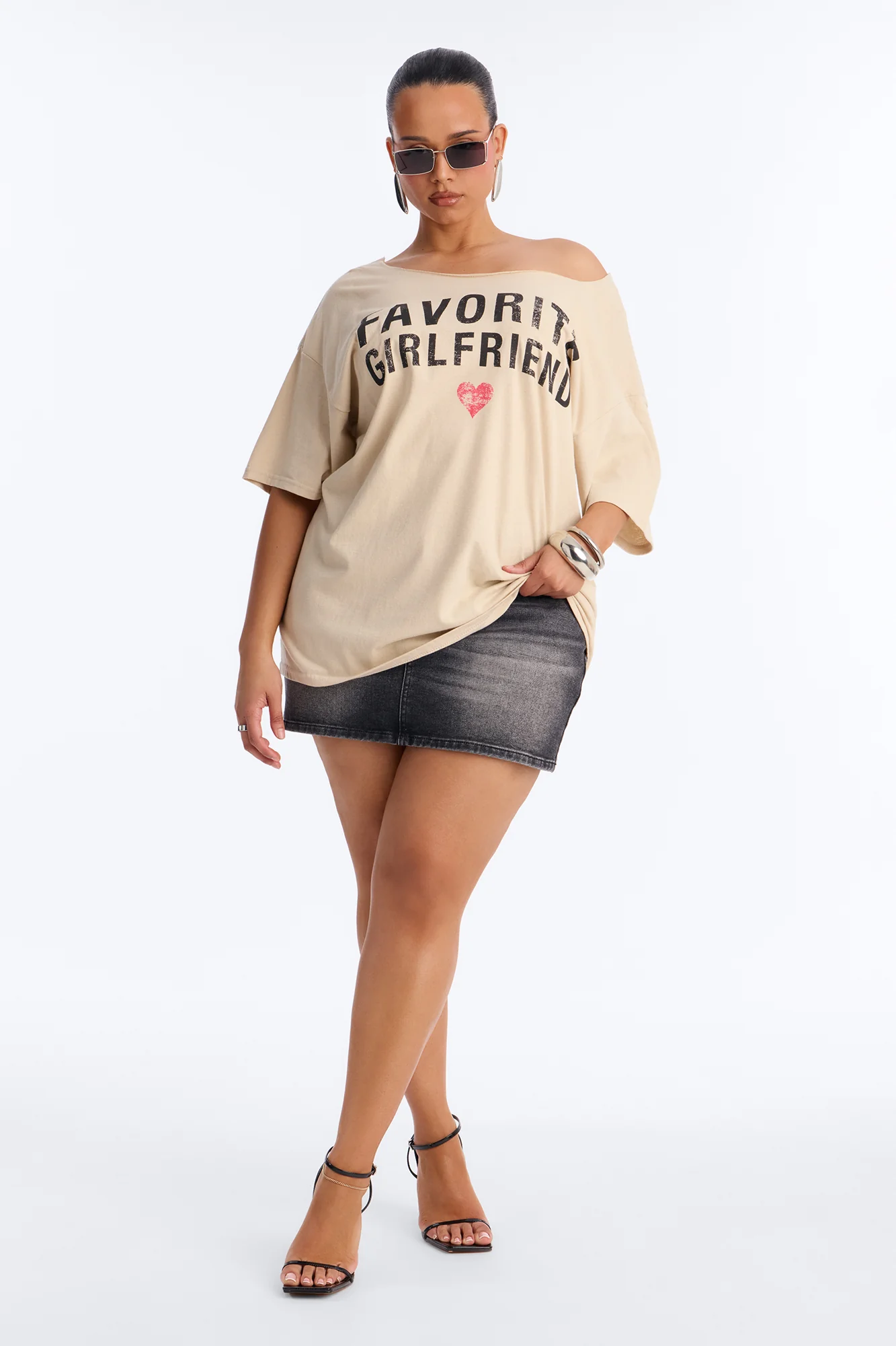 Favorite Girlfriend Off Shoulder Tee - Sand - Image 6