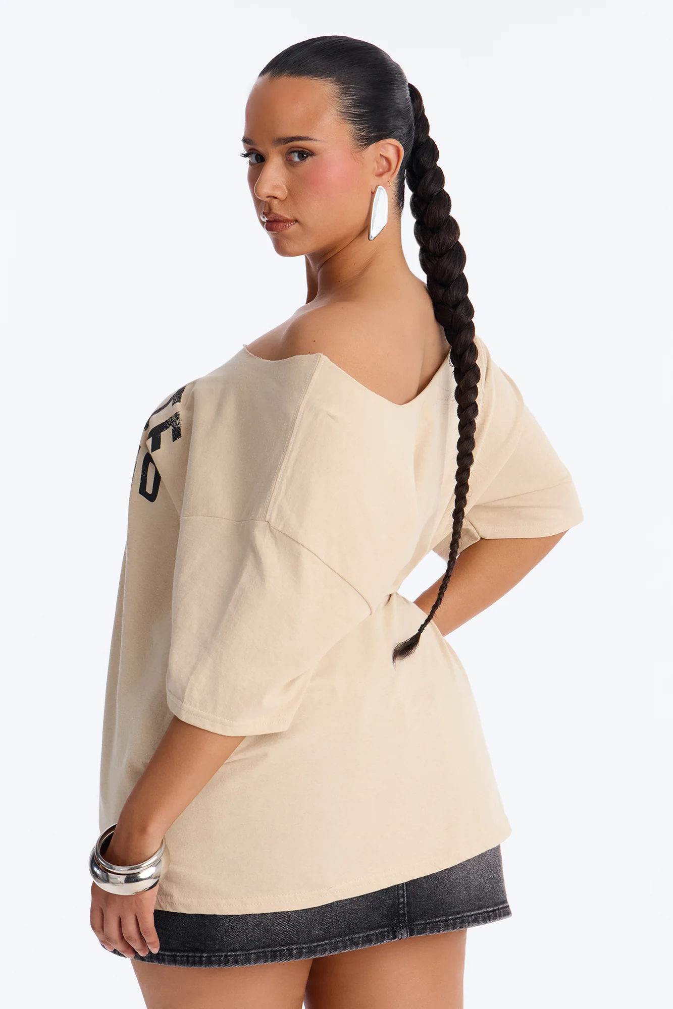 Favorite Girlfriend Off Shoulder Tee - Sand - Image 8