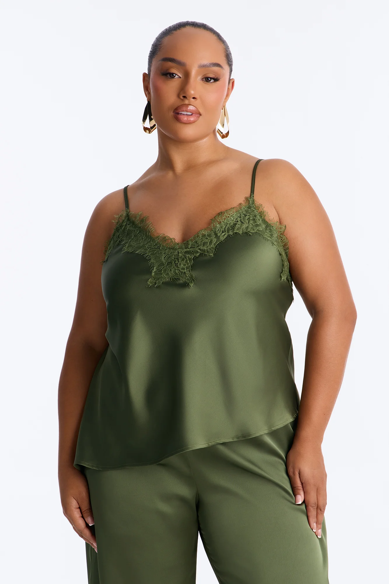 Favorite Satin Lace Pant Set - Olive - Image 6