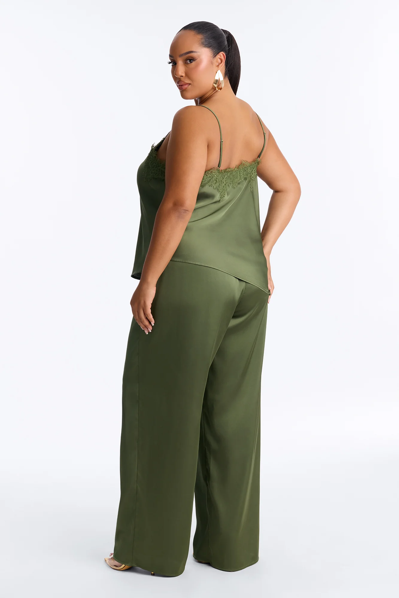Favorite Satin Lace Pant Set - Olive - Image 8