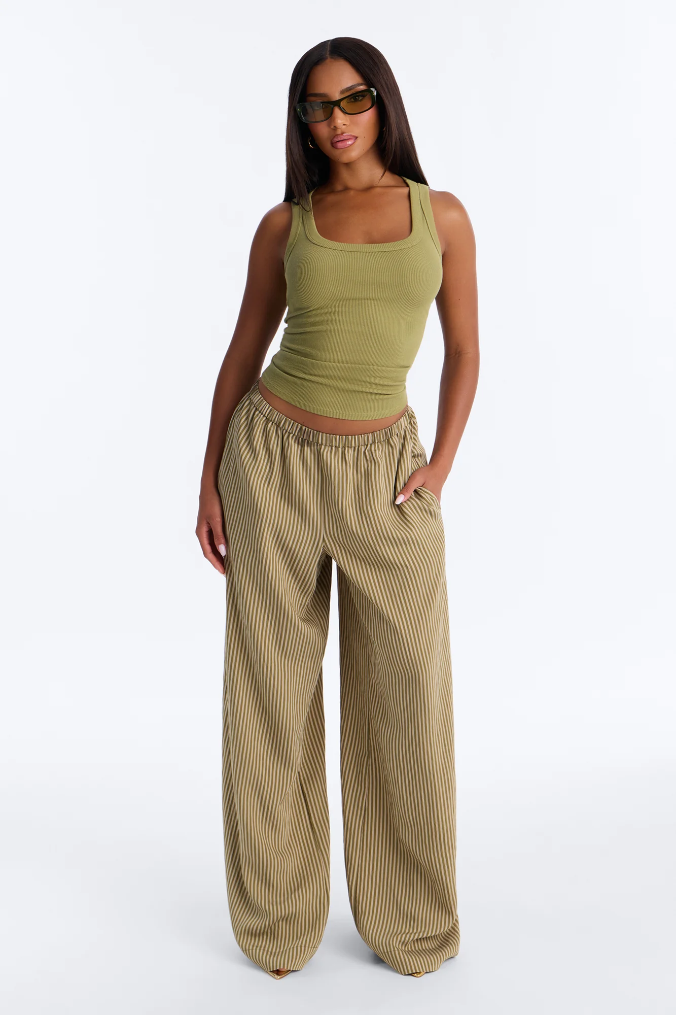Fawn Stripe Wide Leg Pant 33″ - Olive/combo
