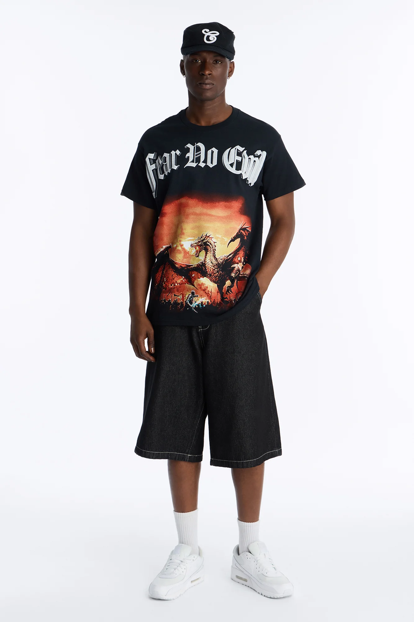Fear No Evil Oversized Short Sleeve Tee - Black - Image 2