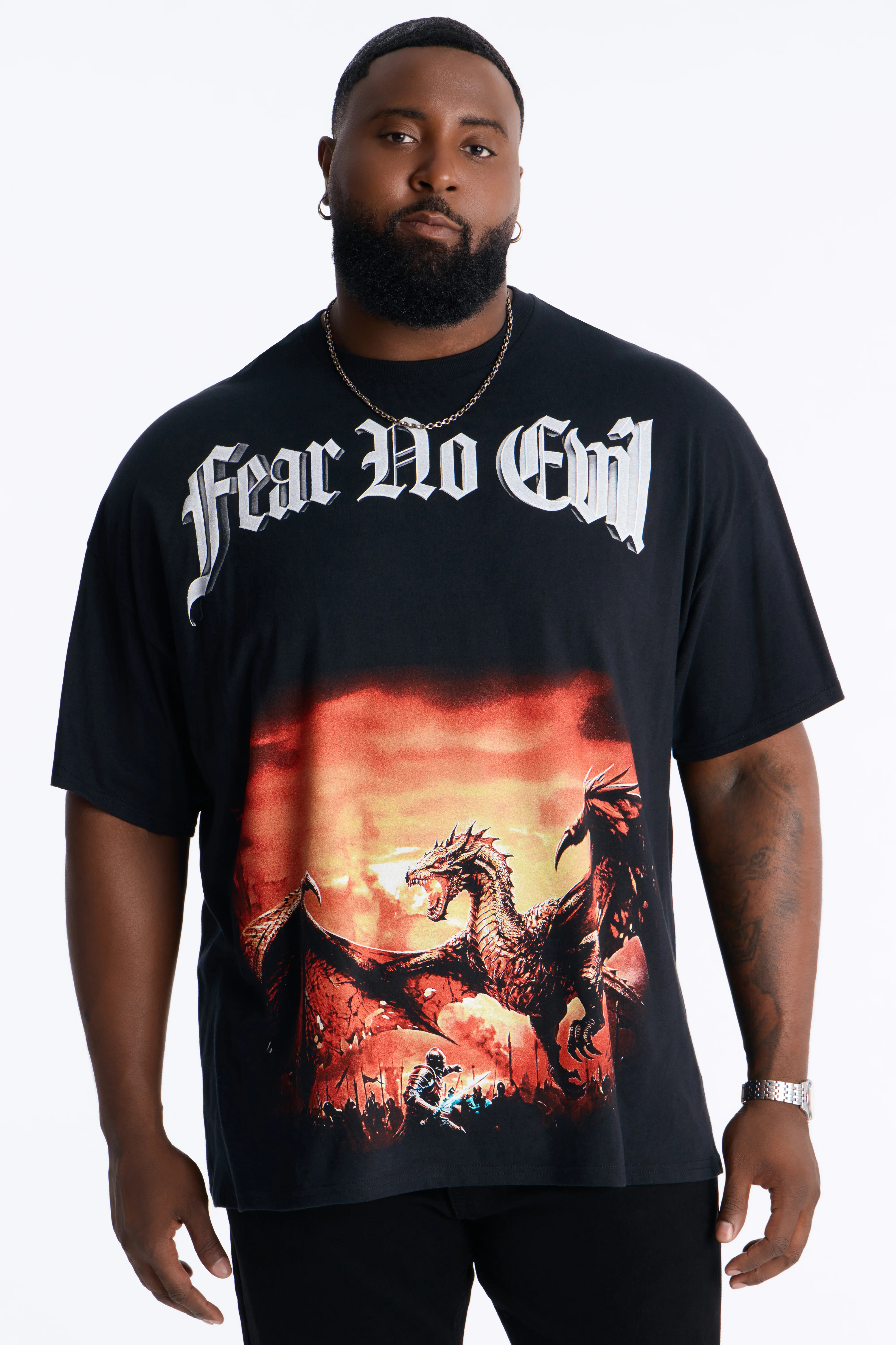Fear No Evil Oversized Short Sleeve Tee - Black - Image 5