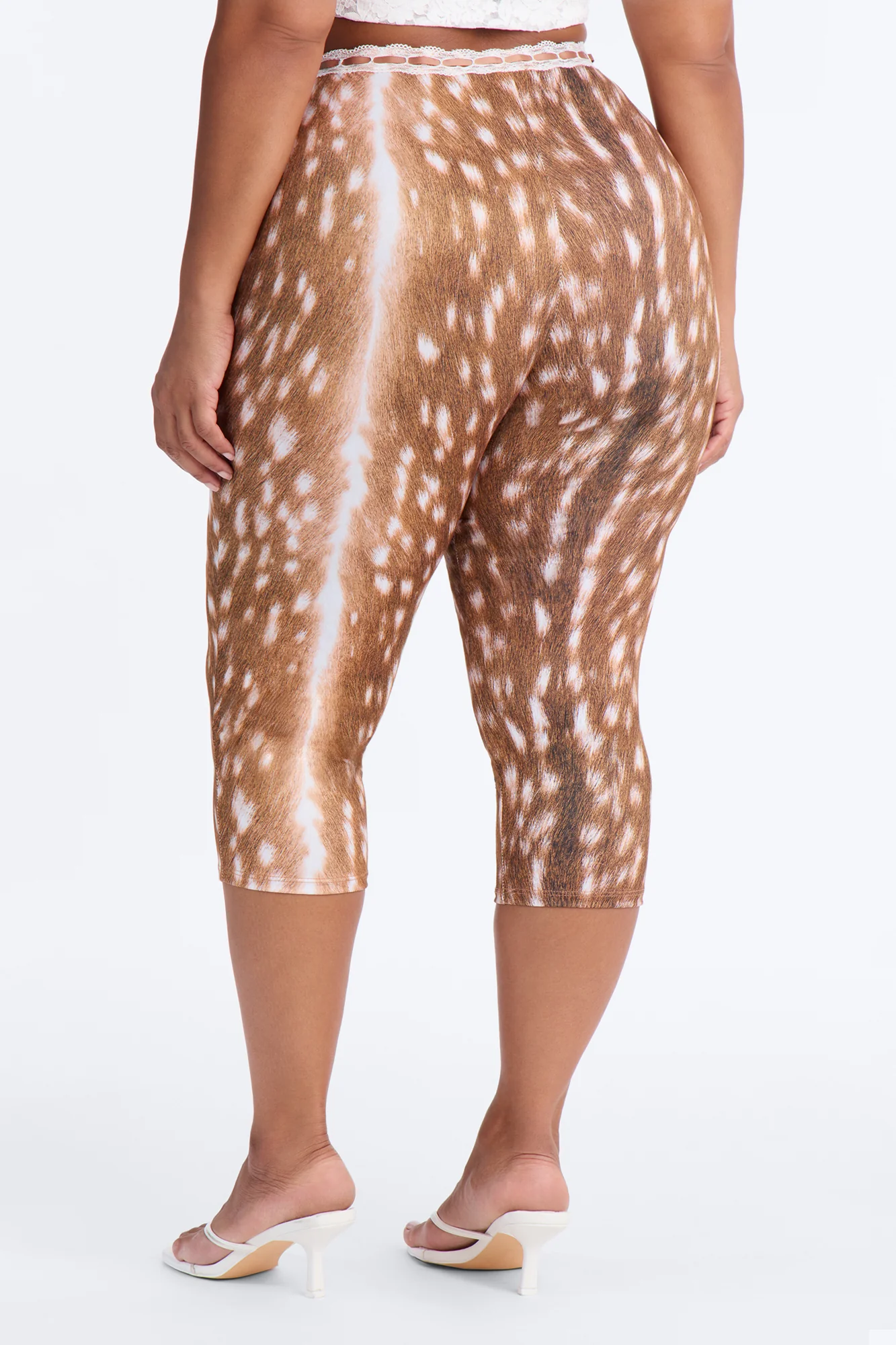 Felicity Printed Lace Trim Capri Legging - Brown Combo - Image 4