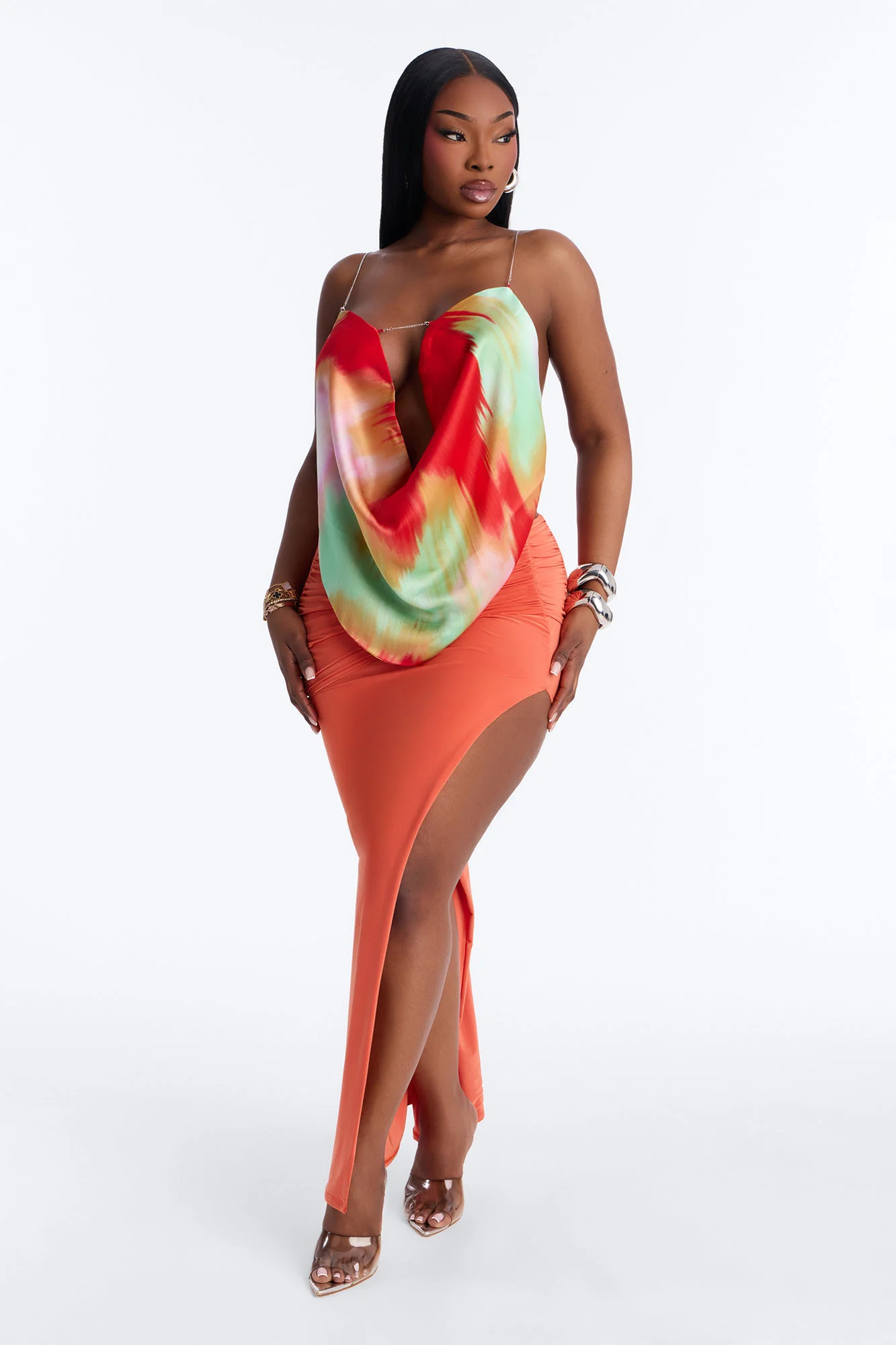 Festival Babe Chain Strap Satin Halter Top - Multi Color - Image 6