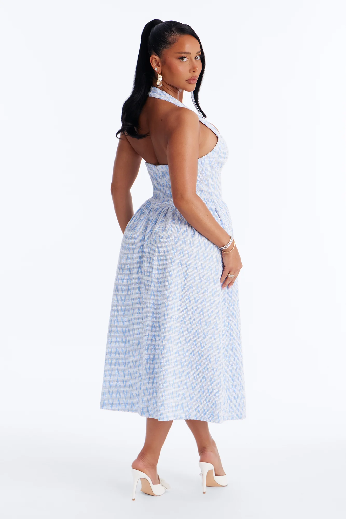 Fia Halter Tweed Midi Dress - Blue - Image 4