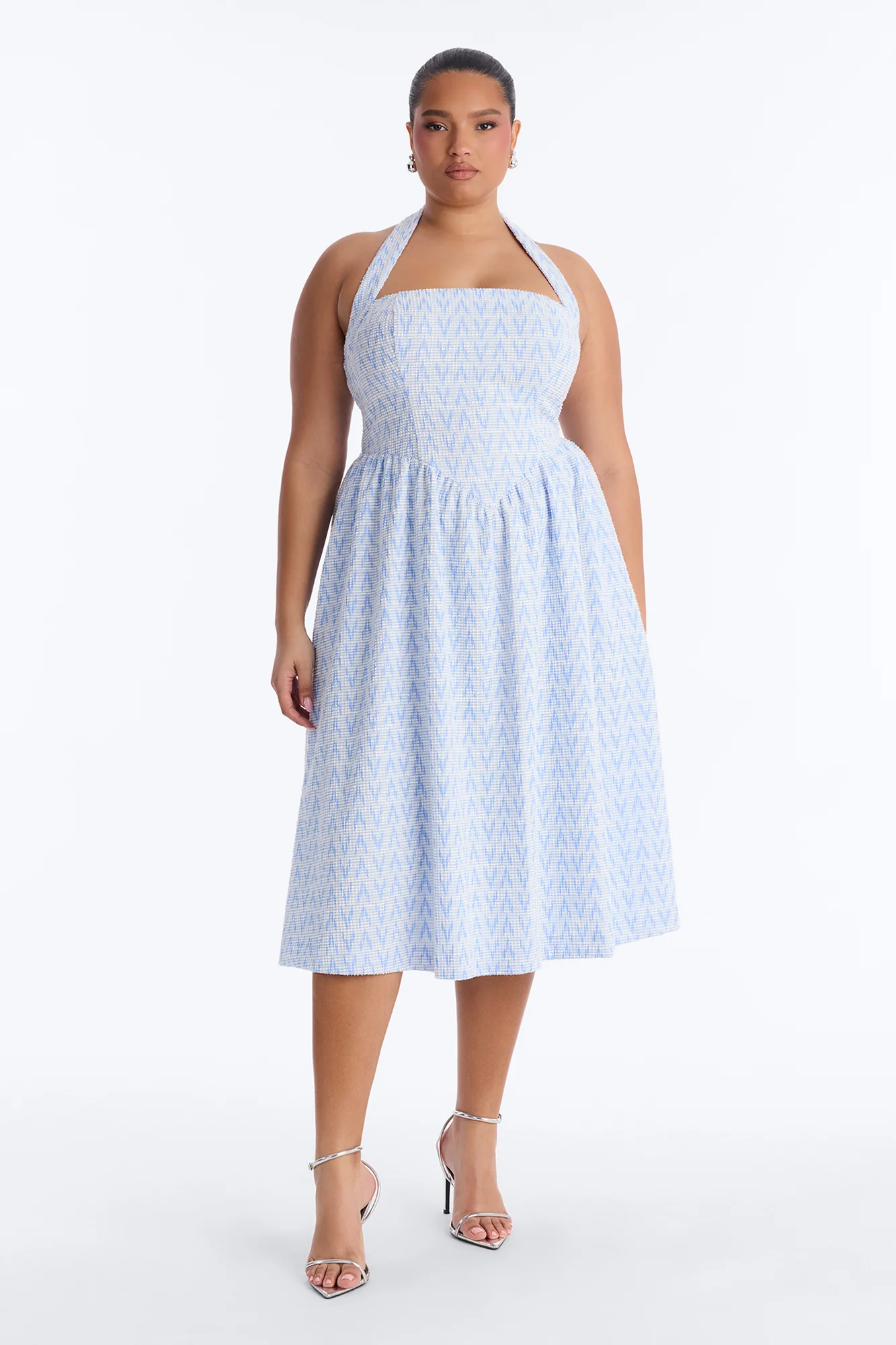 Fia Halter Tweed Midi Dress - Blue - Image 5