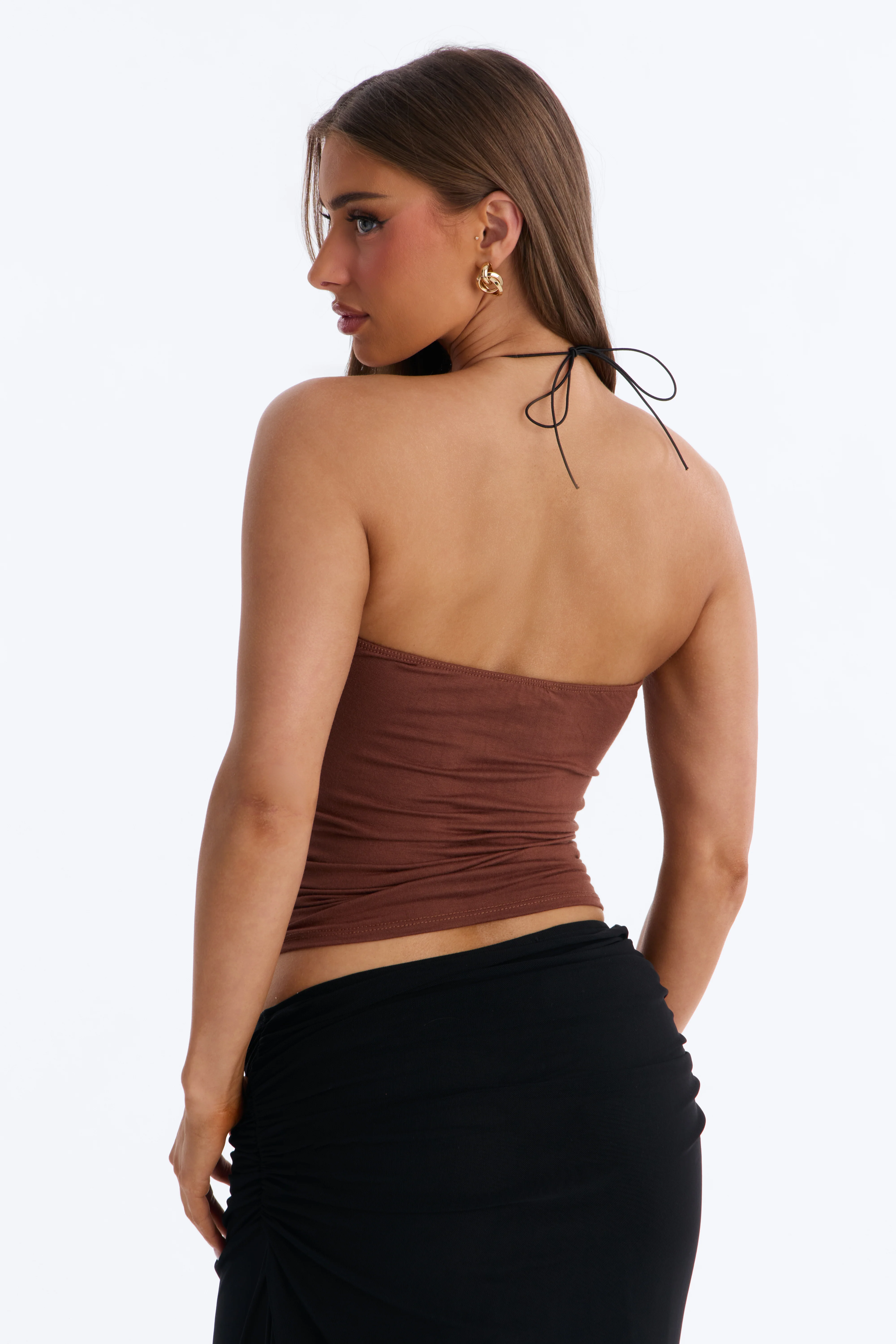 Fiji Trip Hardware Ruched Halter Top - Brown - Image 4