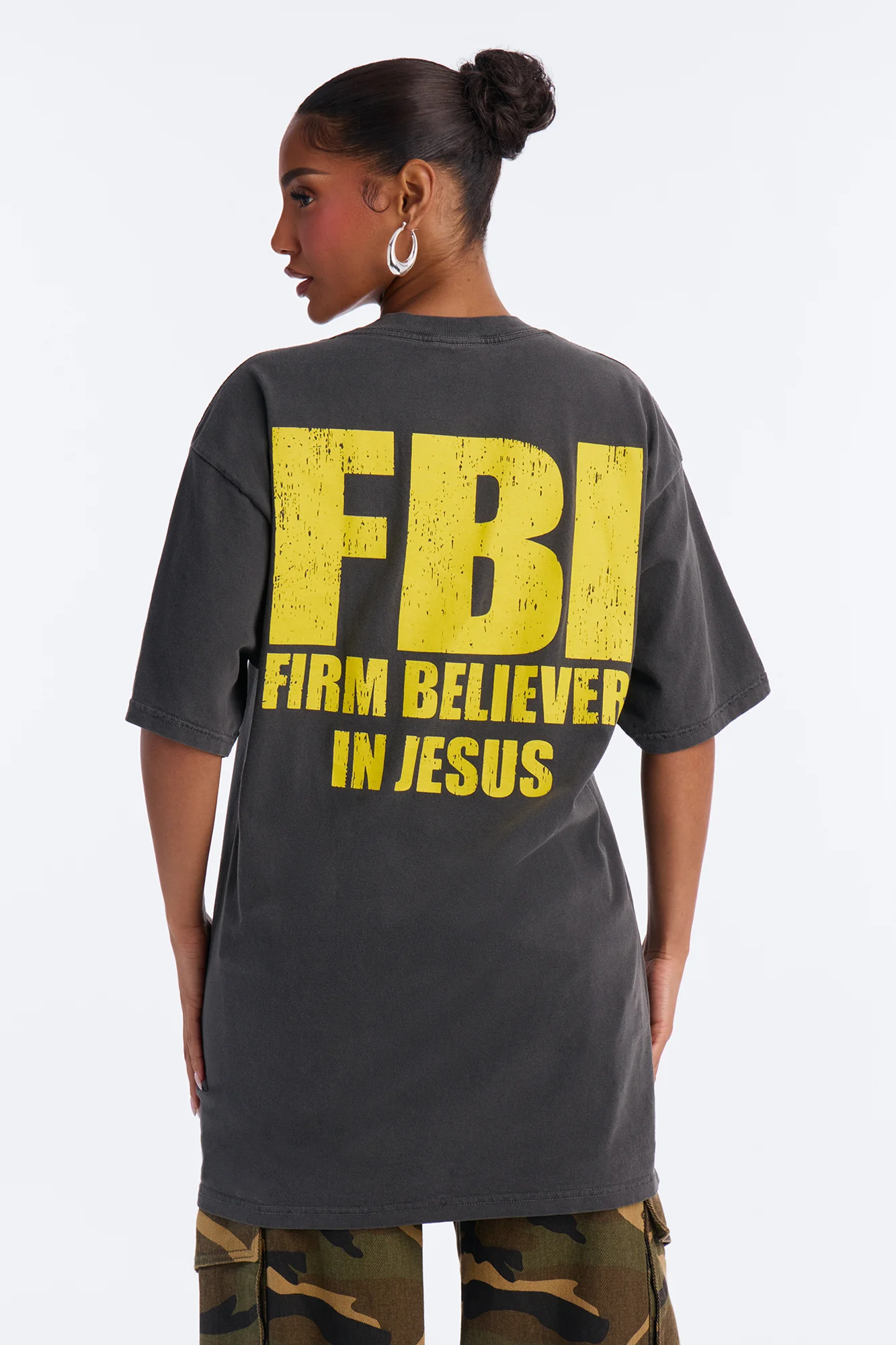 Firm Believer In Jesus Washed Oversized Tee - Black