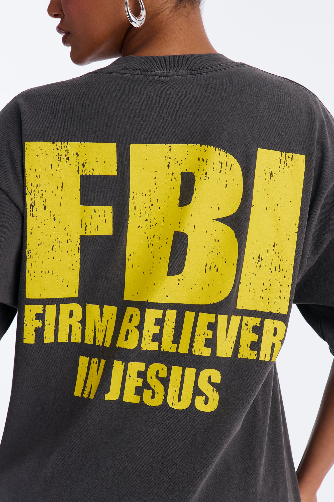 Firm Believer In Jesus Washed Oversized Tee - Black - Image 4