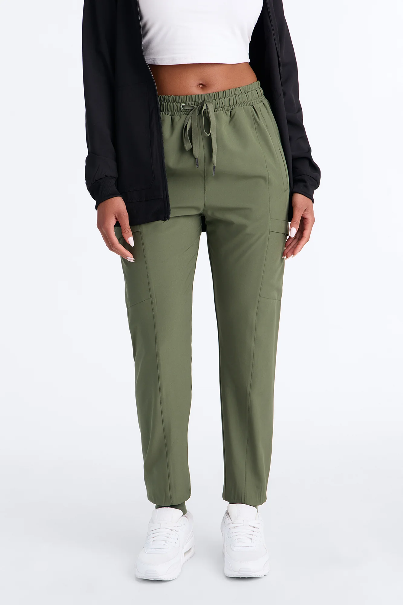 First Call 4 Way Stretch 7 Pocket Cargo Jogger Scrub Bottoms - Olive - Image 2