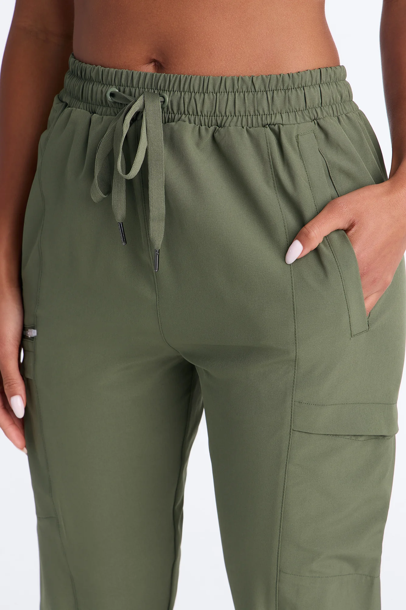 First Call 4 Way Stretch 7 Pocket Cargo Jogger Scrub Bottoms - Olive - Image 3