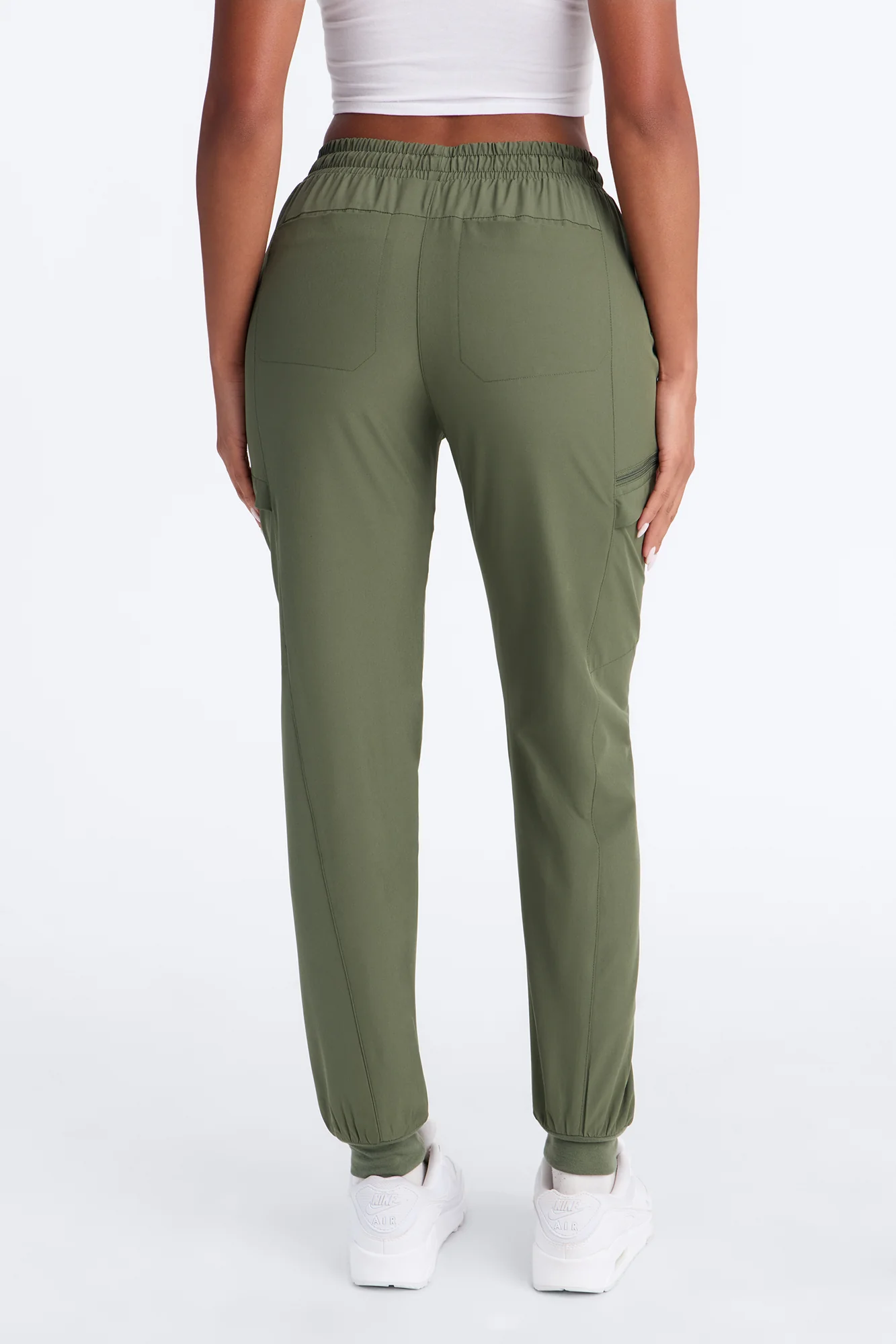 First Call 4 Way Stretch 7 Pocket Cargo Jogger Scrub Bottoms - Olive - Image 4
