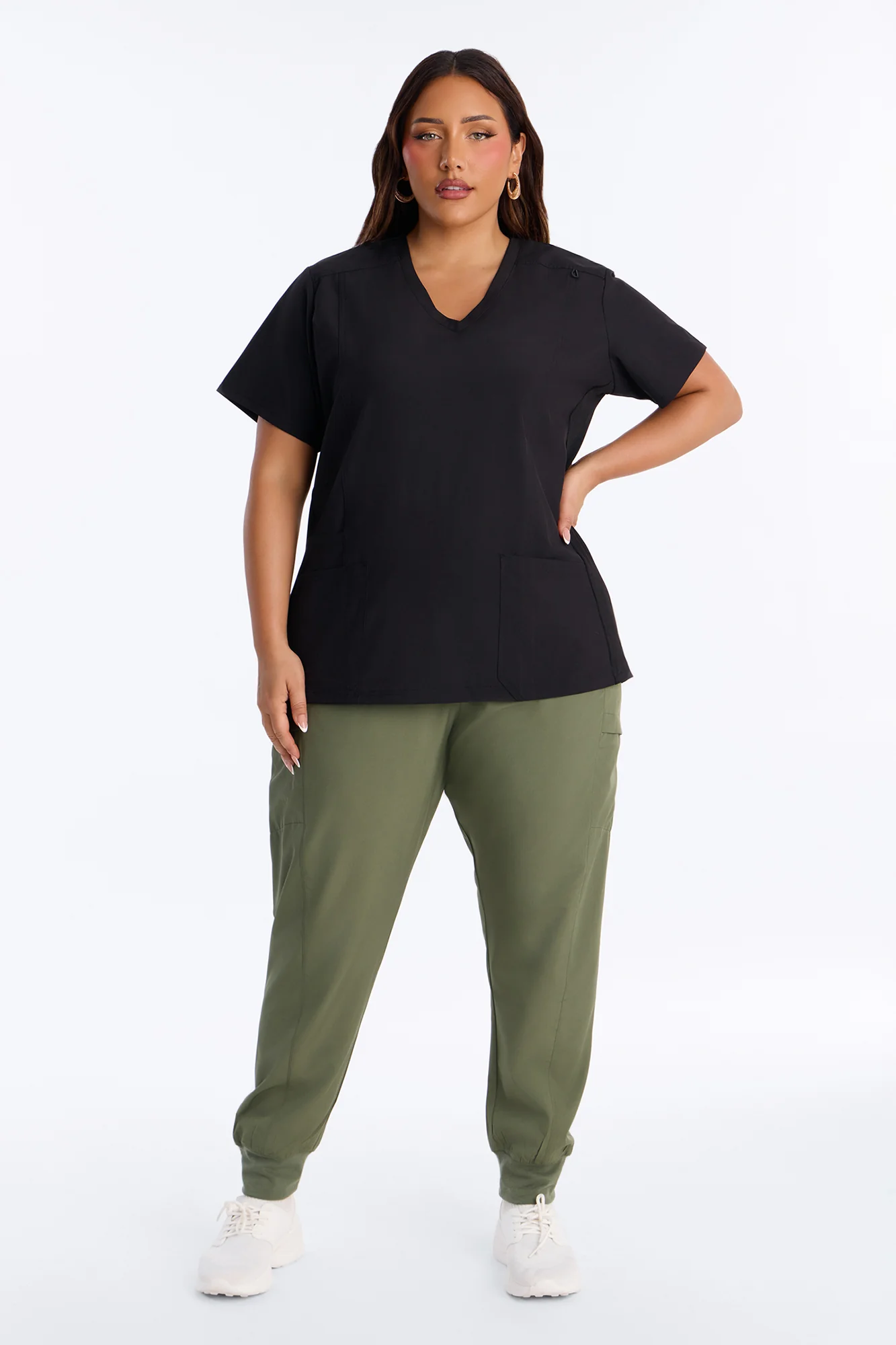 First Call 4 Way Stretch 7 Pocket Cargo Jogger Scrub Bottoms - Olive - Image 5